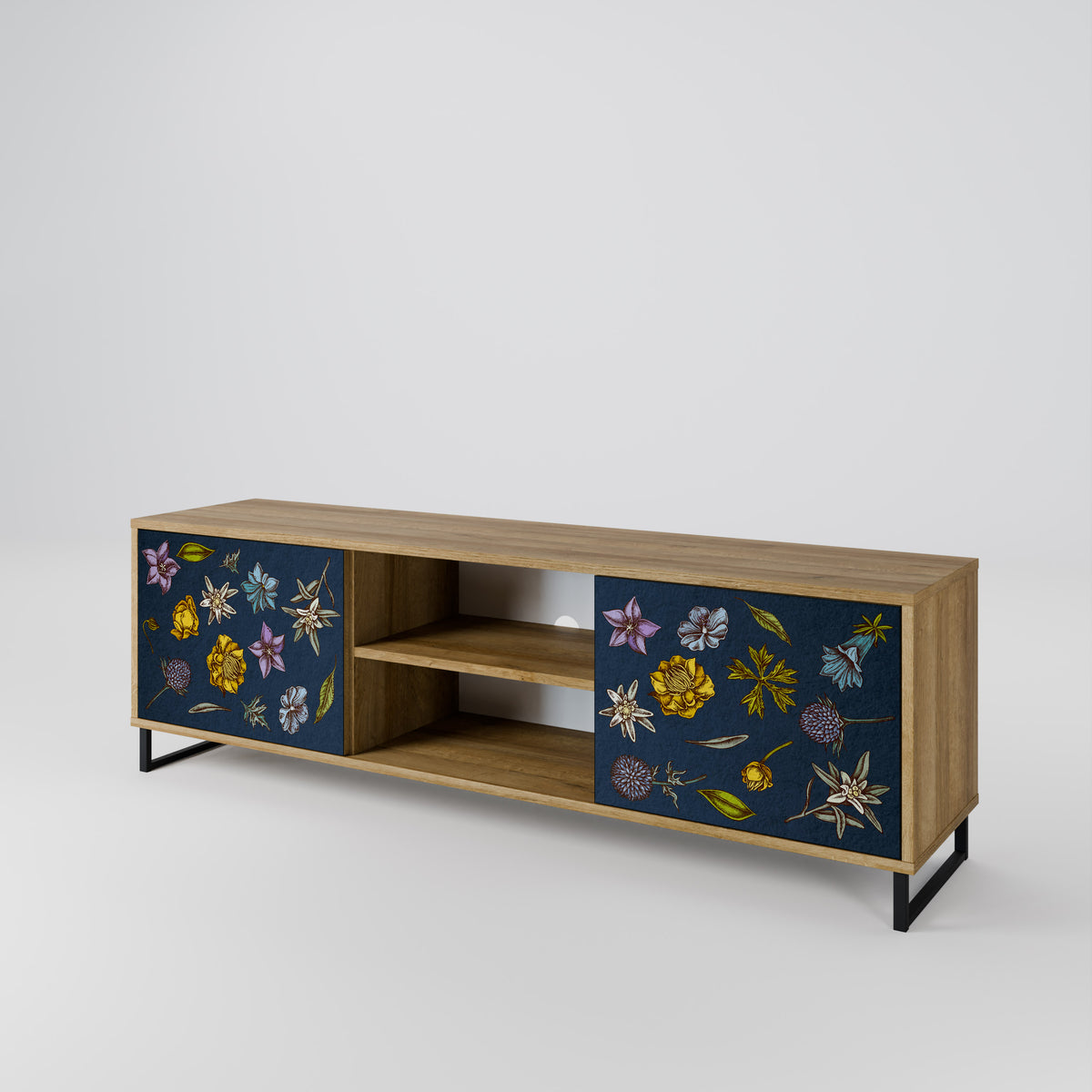 FLOWERS ON NAVY BLUE 2-Door TV Cabinet