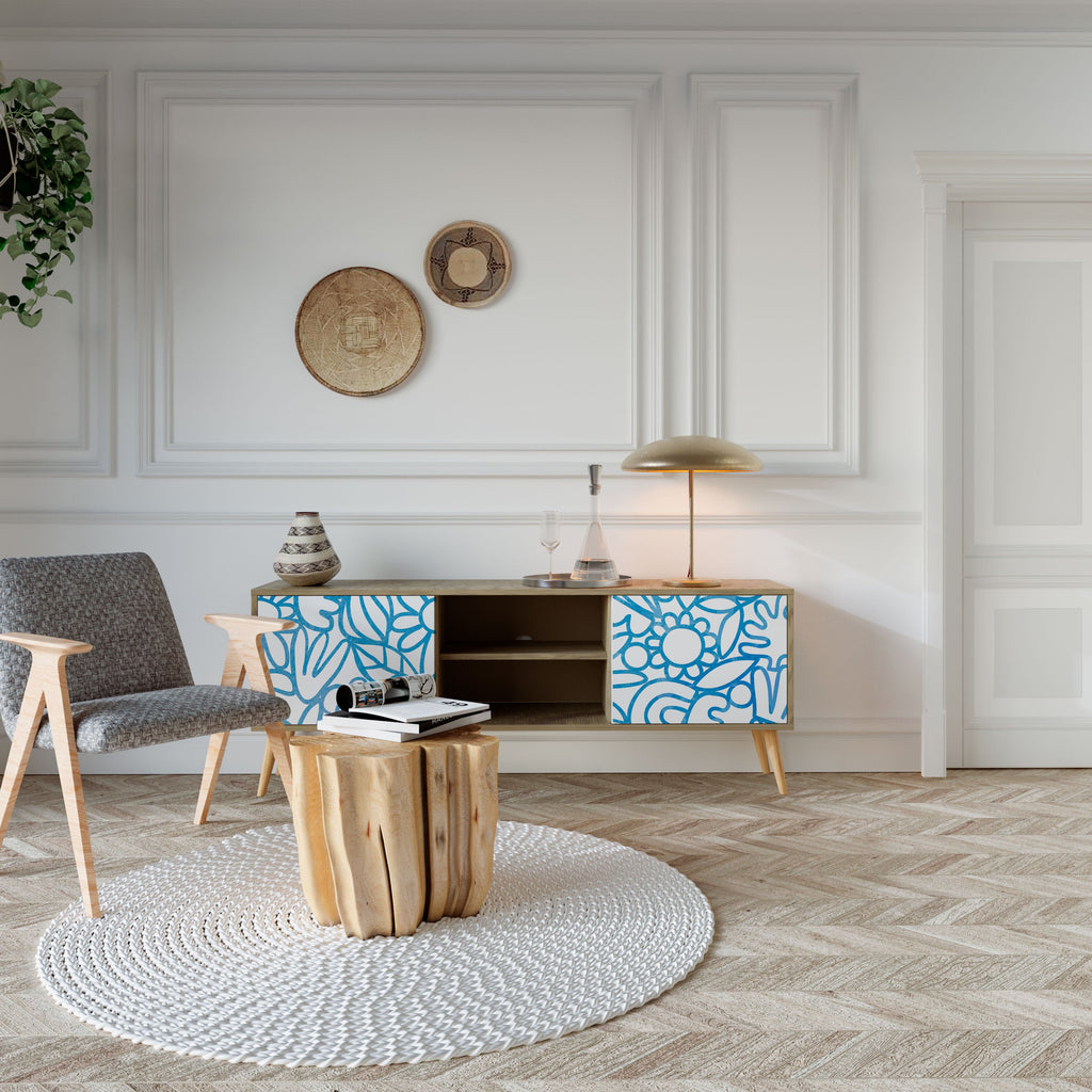 Meuble TV 2 portes BLOOMY MORNING effet chêne