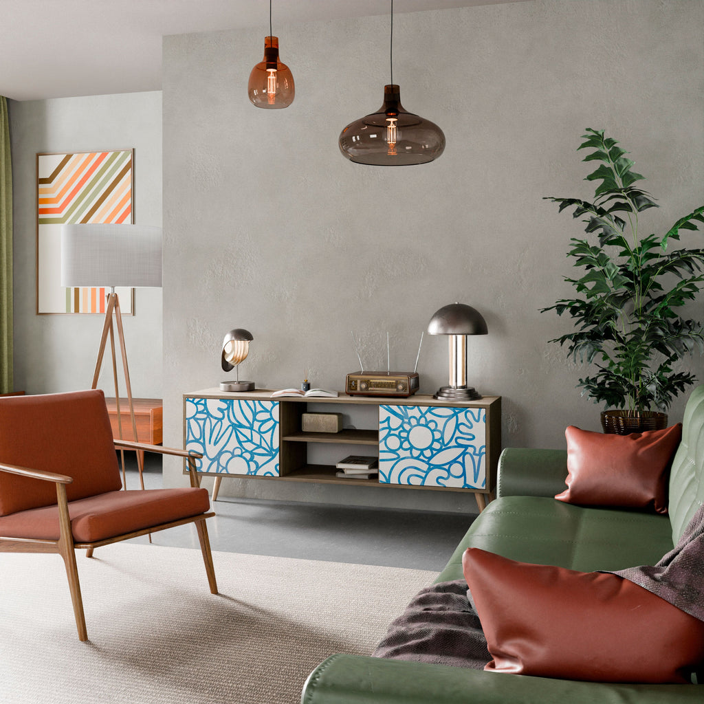 Meuble TV 2 portes BLOOMY MORNING effet chêne