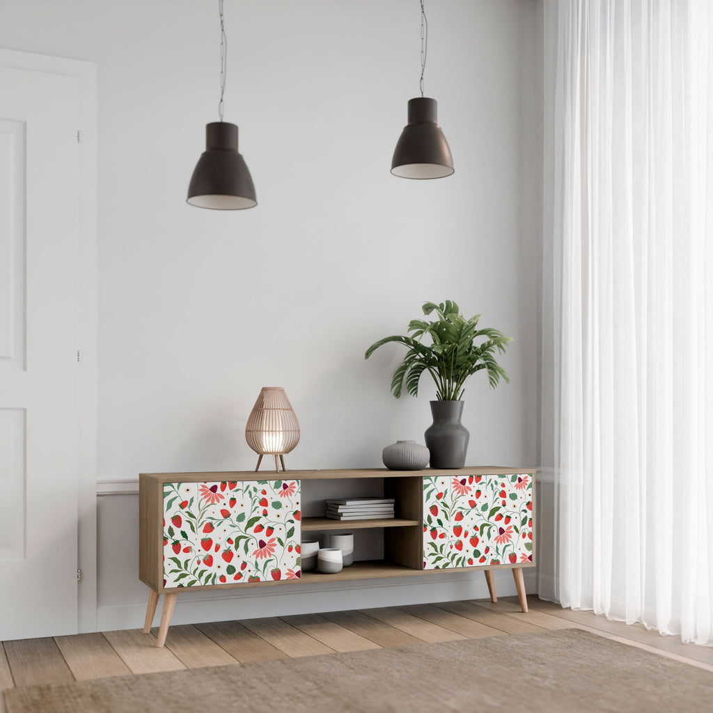 Meuble TV 2 portes FLOWERS AND STRAWBERRIES effet chêne