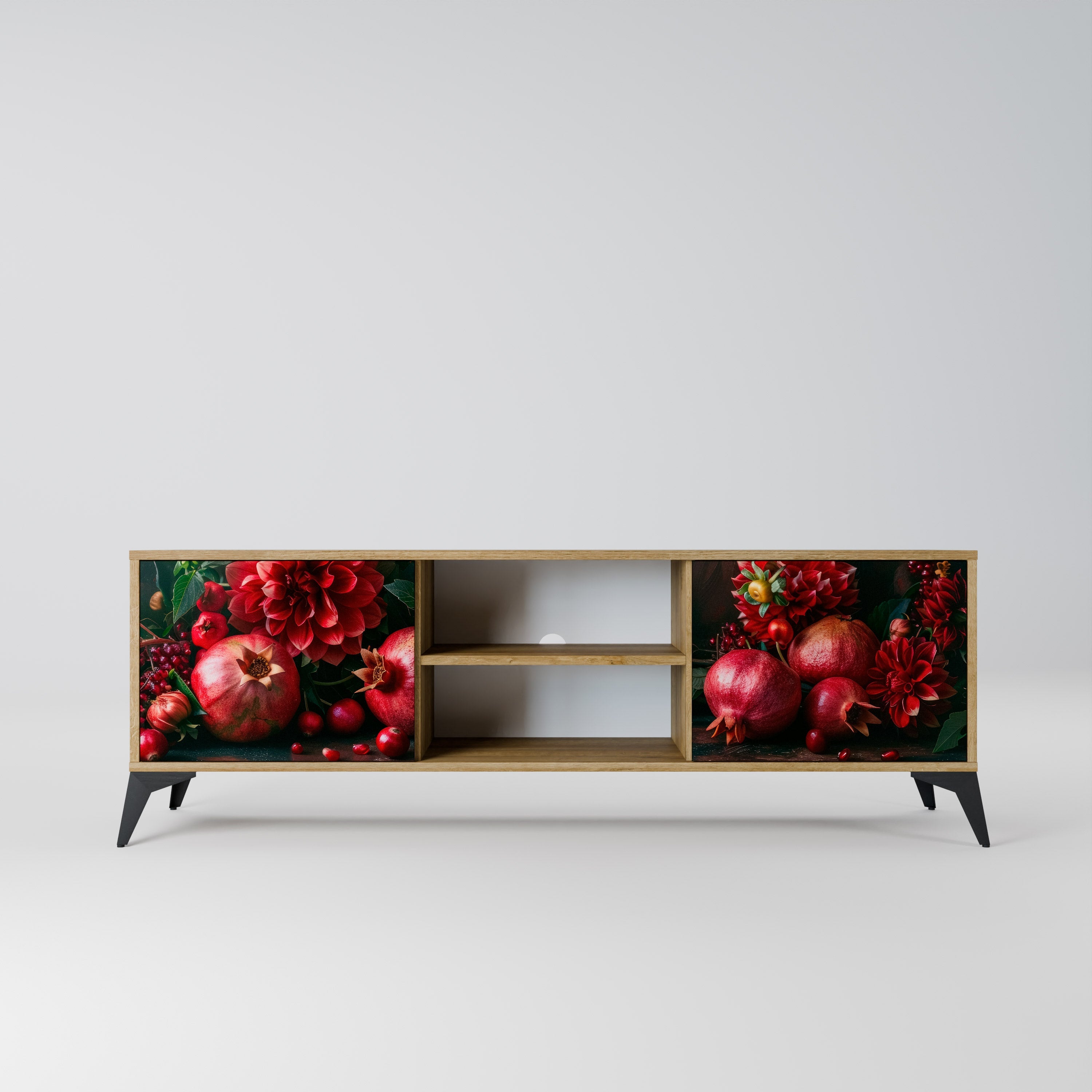 Meuble TV 2 portes DAHLIAS ET GRENADES effet chêne