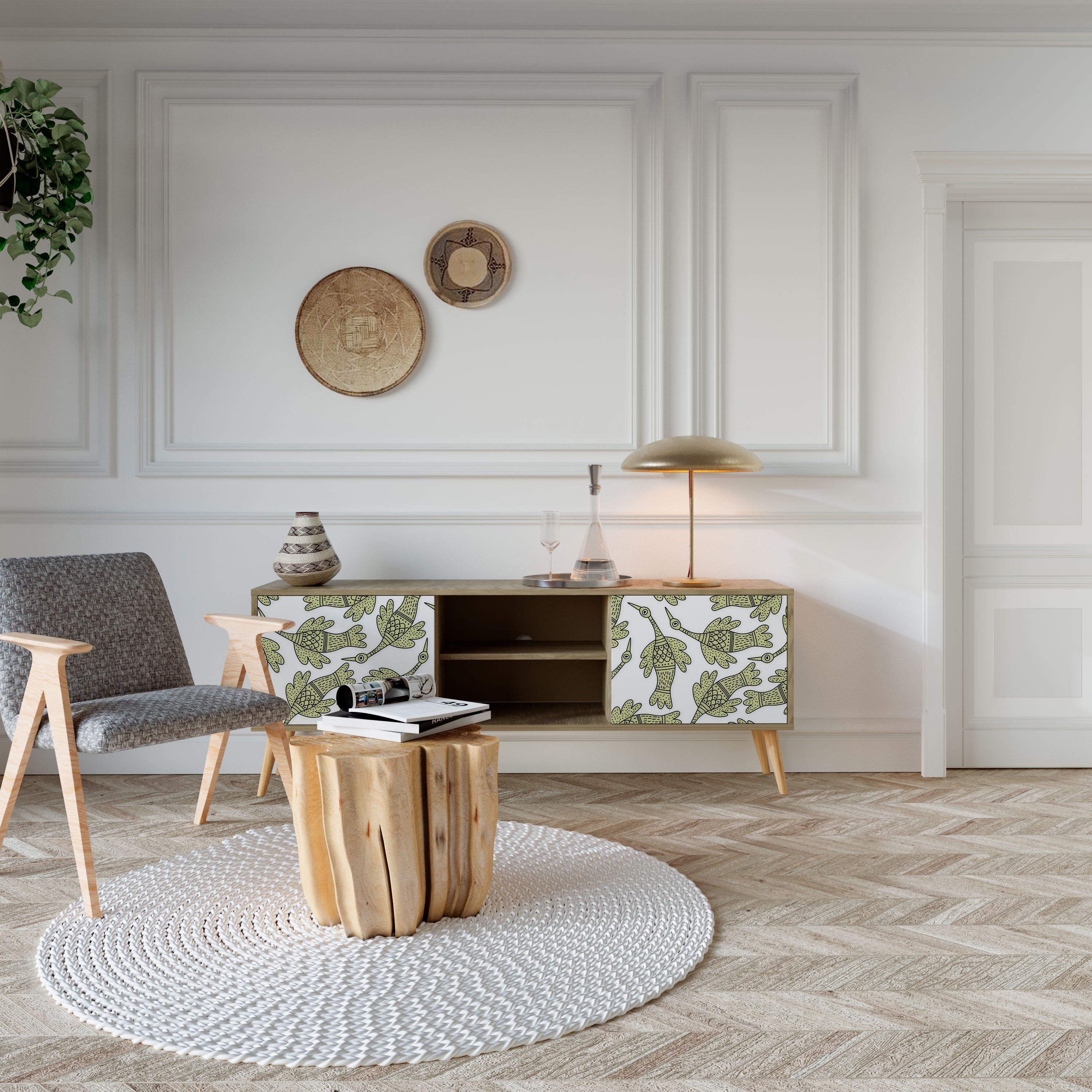 Meuble TV 2 portes SEEDLING SONGBIRD effet chêne