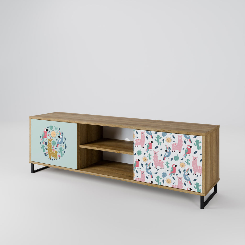Meuble TV 2 portes COLORFUL ALPACAS effet chêne