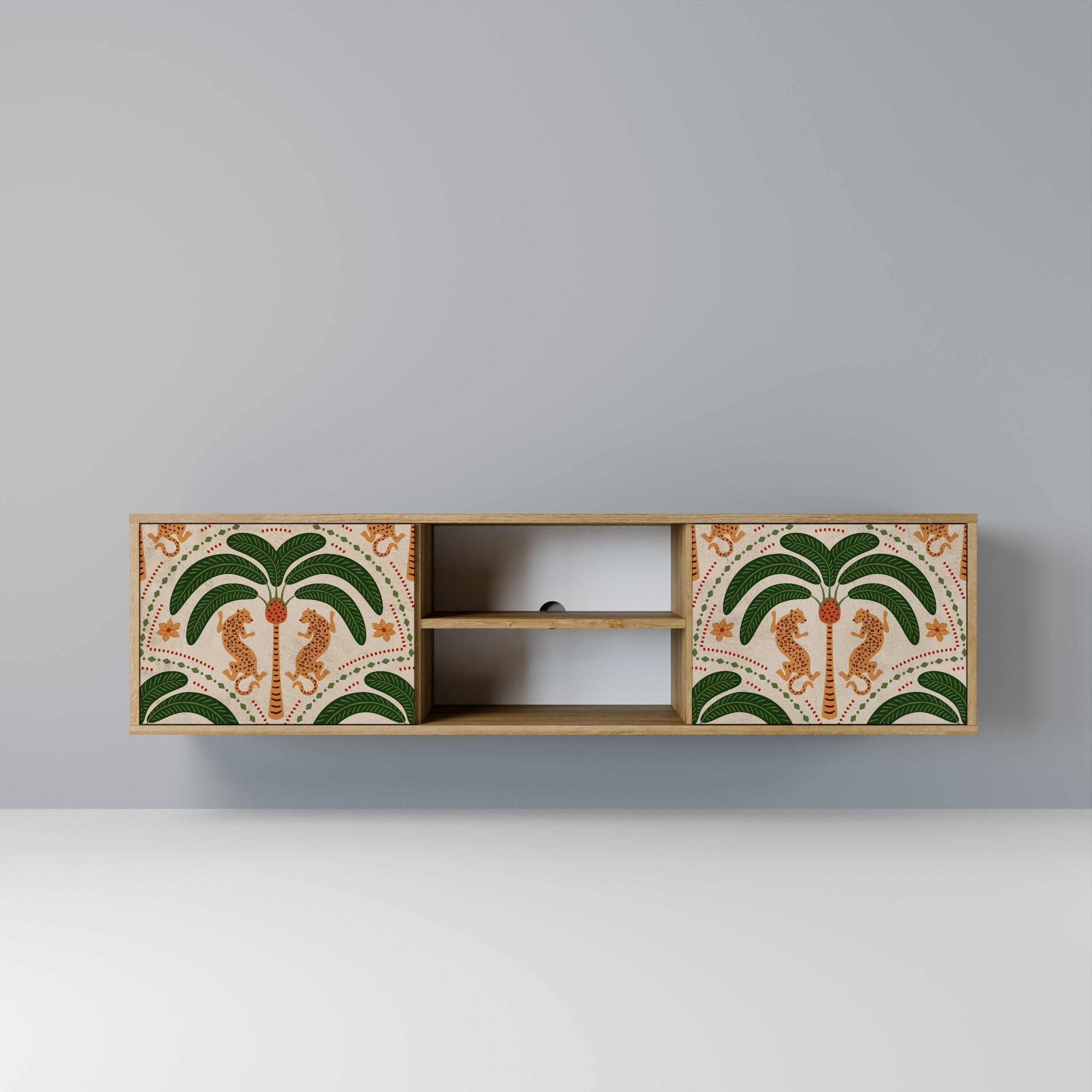 Meuble TV 2 portes DANCING PREDATORS effet chêne