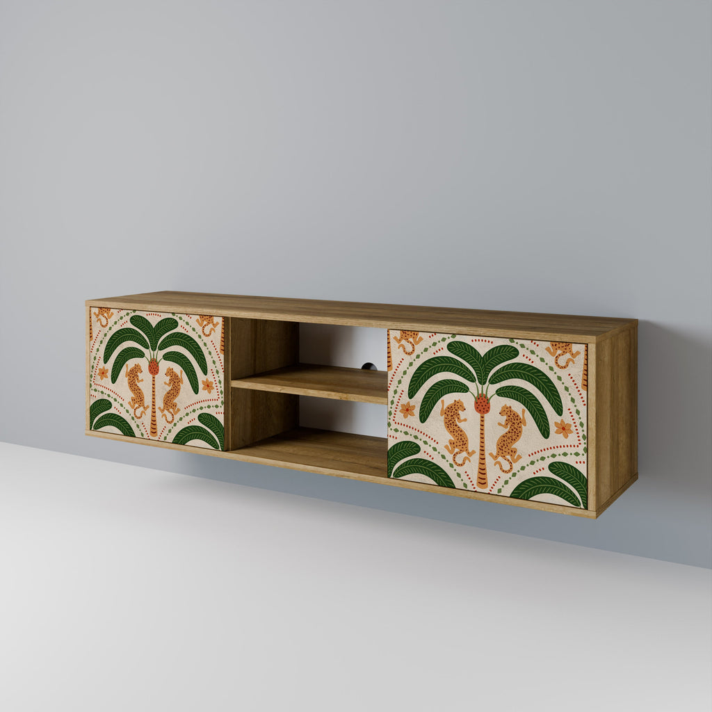 Meuble TV 2 portes DANCING PREDATORS effet chêne