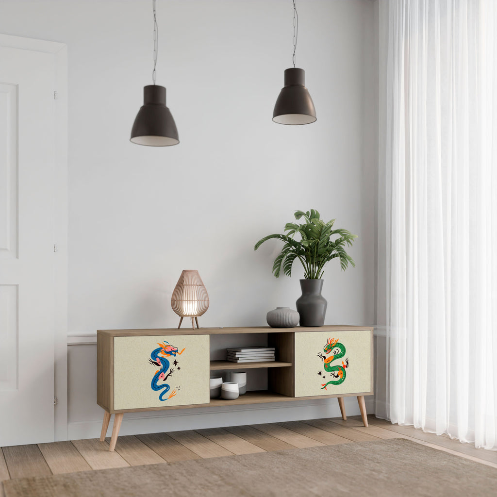 Meuble TV 2 portes effet chêne MYTHOLOGICAL CREATURES