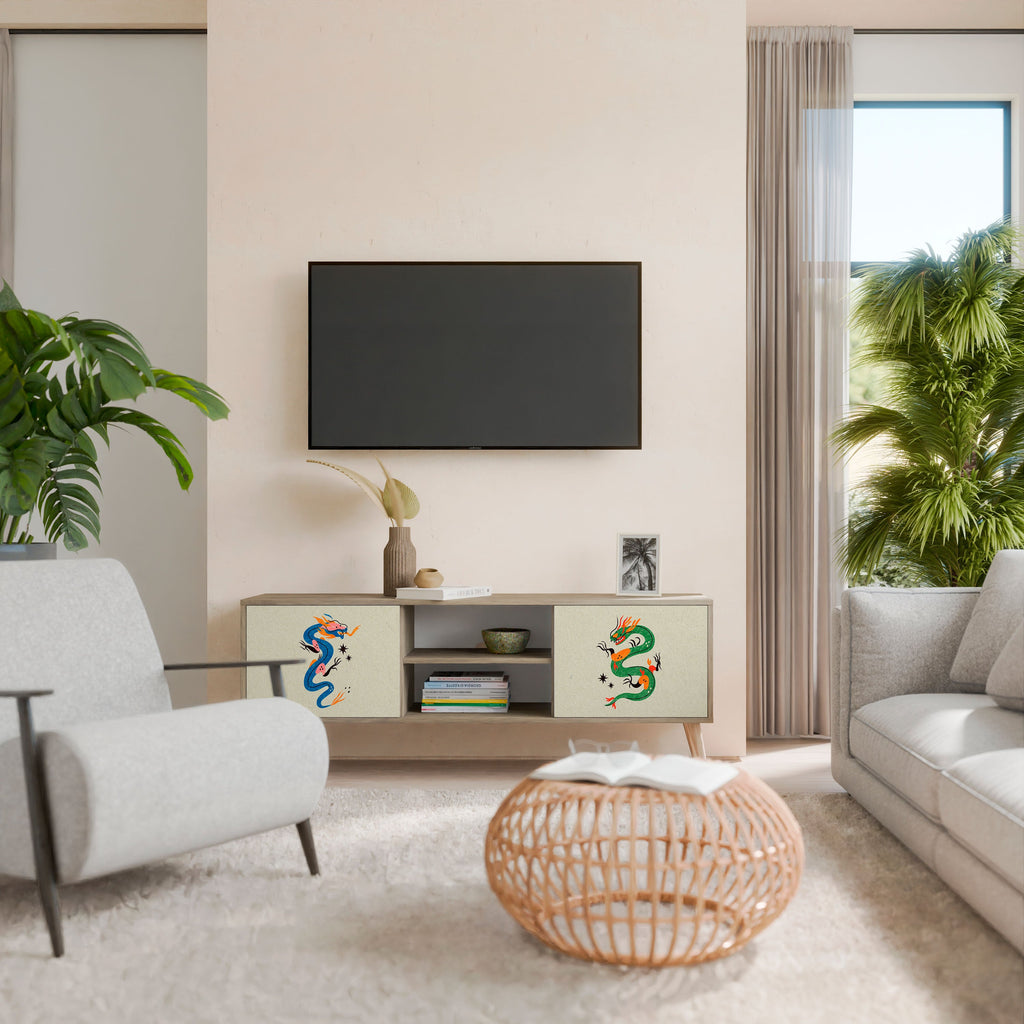 Meuble TV 2 portes effet chêne MYTHOLOGICAL CREATURES