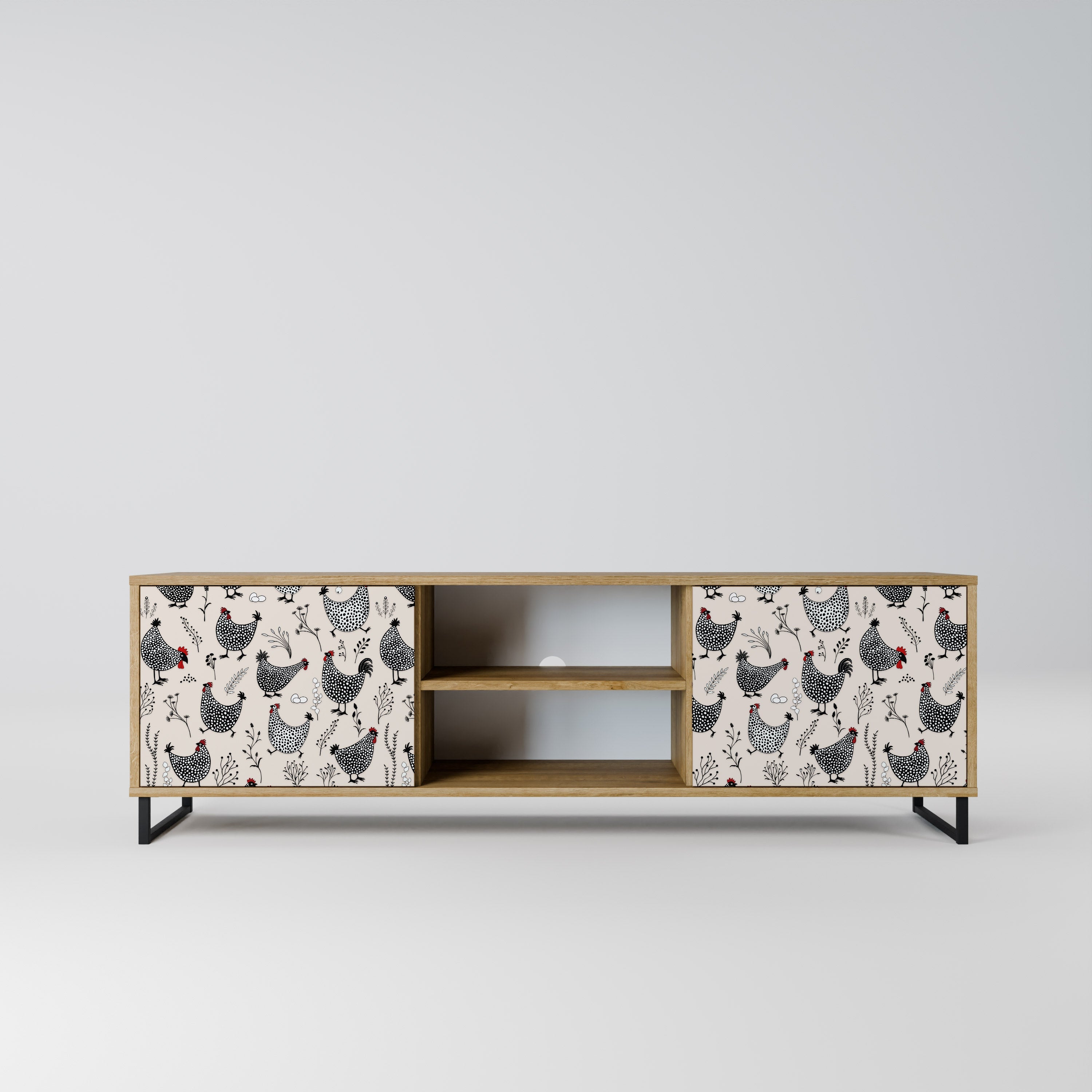 Meuble TV 2 portes HAPPY HENS effet chêne