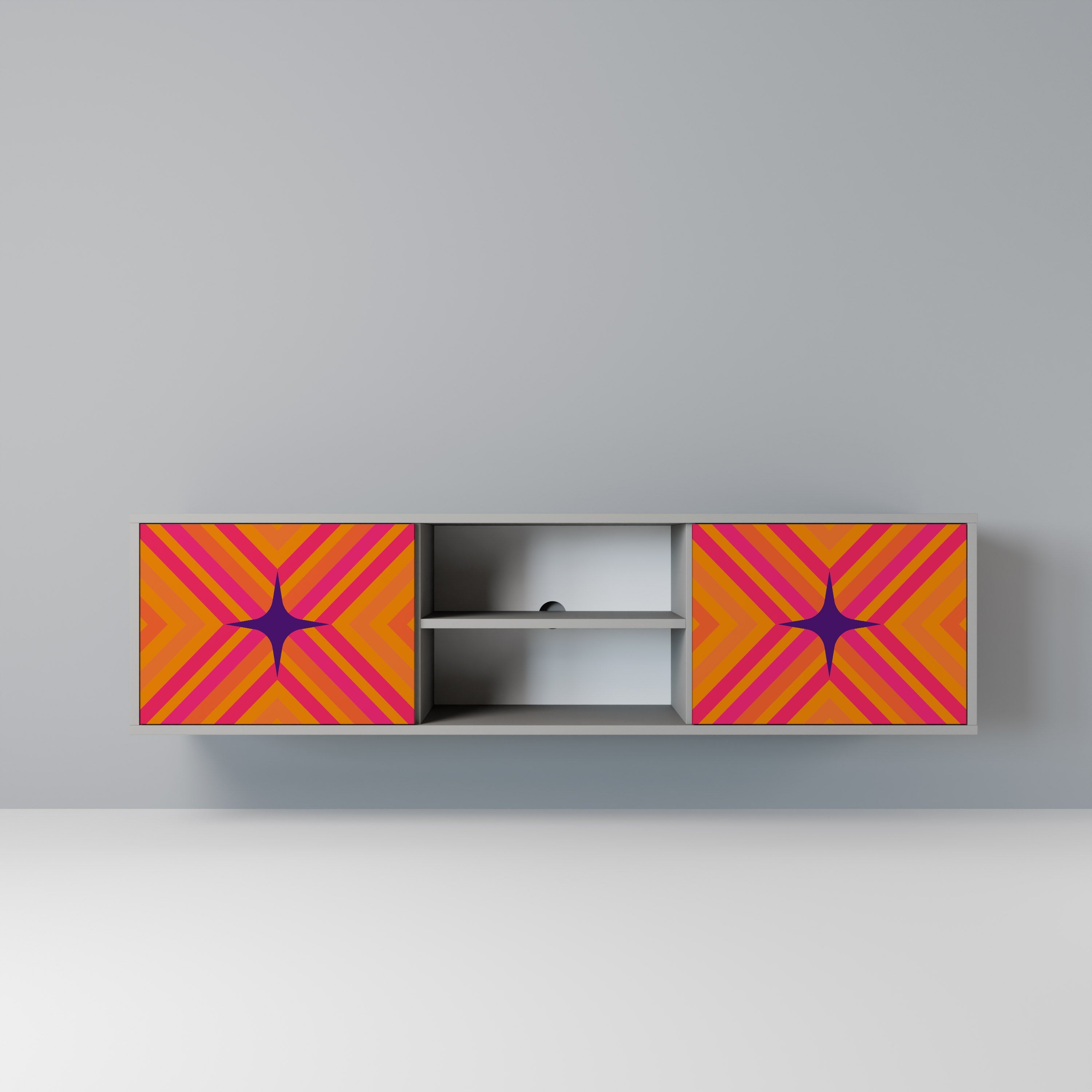 GEOMETRIC BRILLIANCE 2-Door TV Stand in Grey Finish
