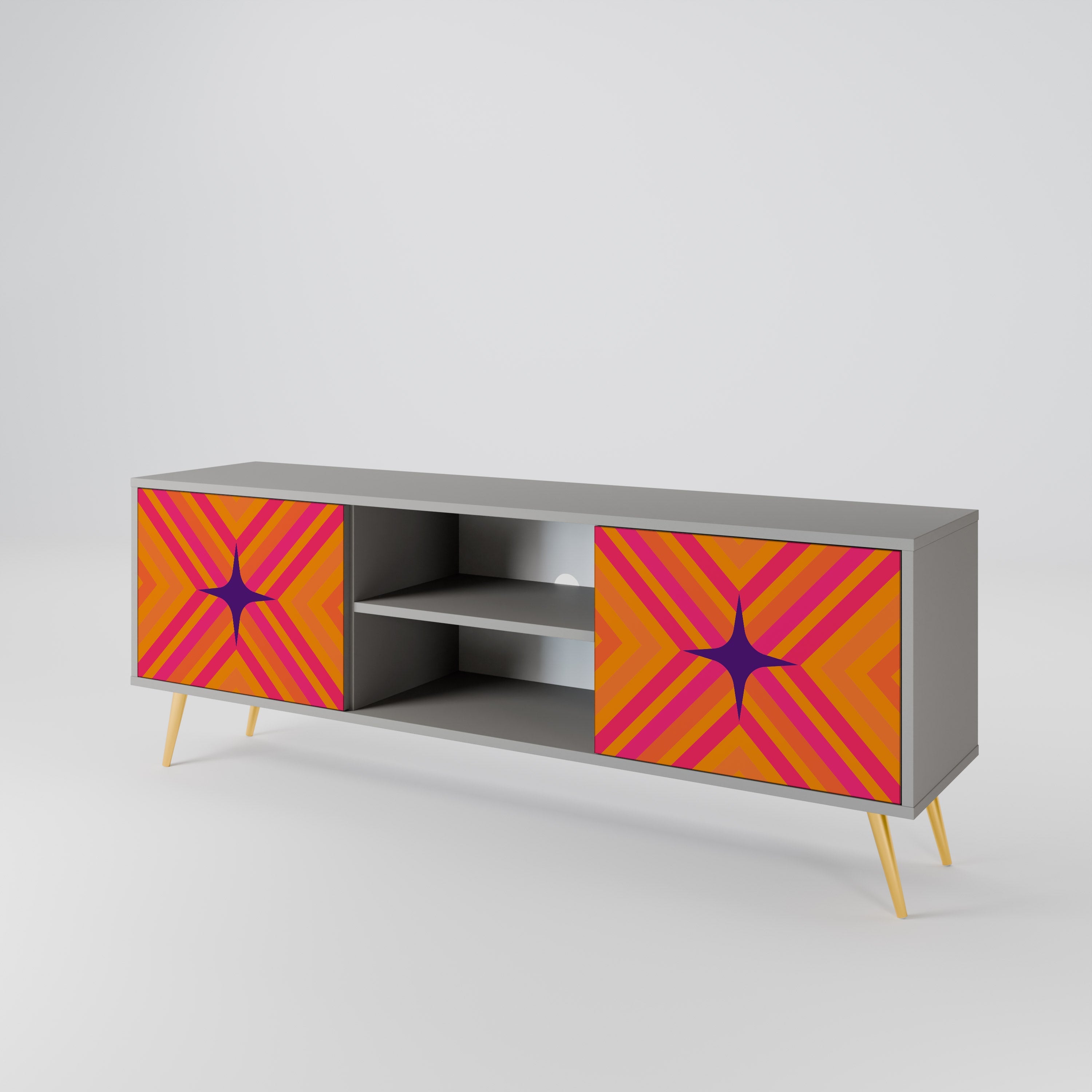 GEOMETRIC BRILLIANCE 2-Door TV Stand in Grey Finish