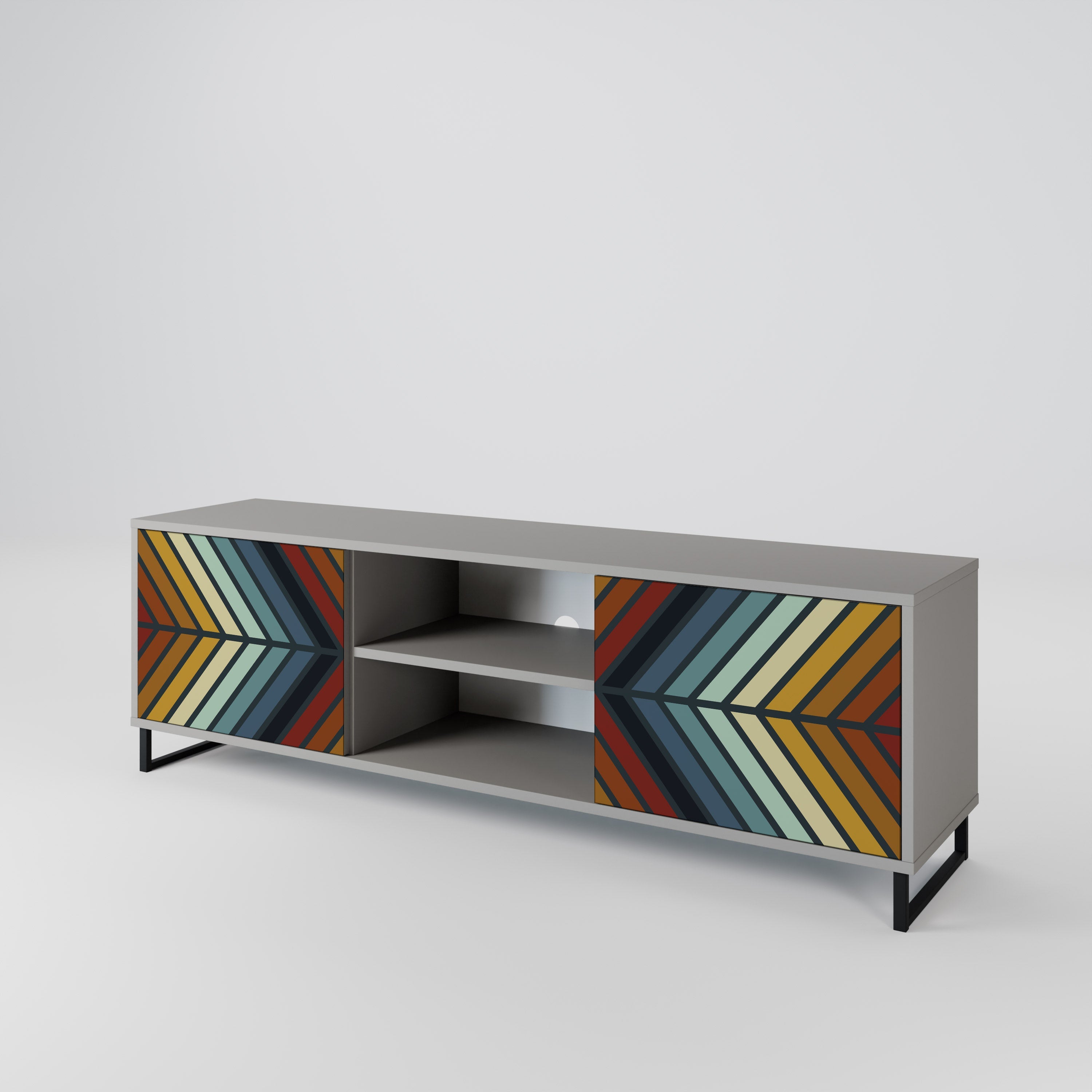 INDIGENOUS ZIGZAG 2-Door TV Stand in Grey Finish