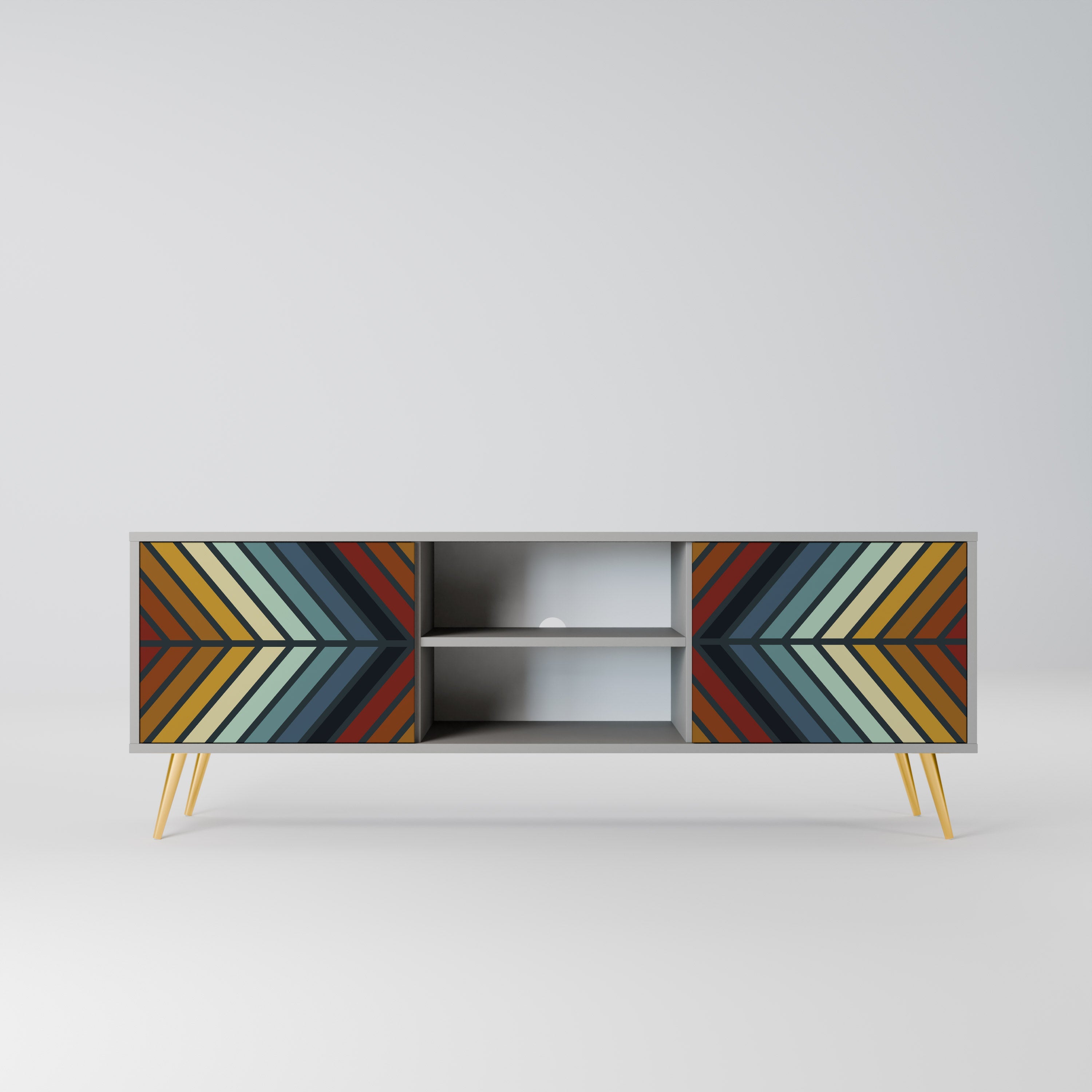 INDIGENOUS ZIGZAG 2-Door TV Stand in Grey Finish