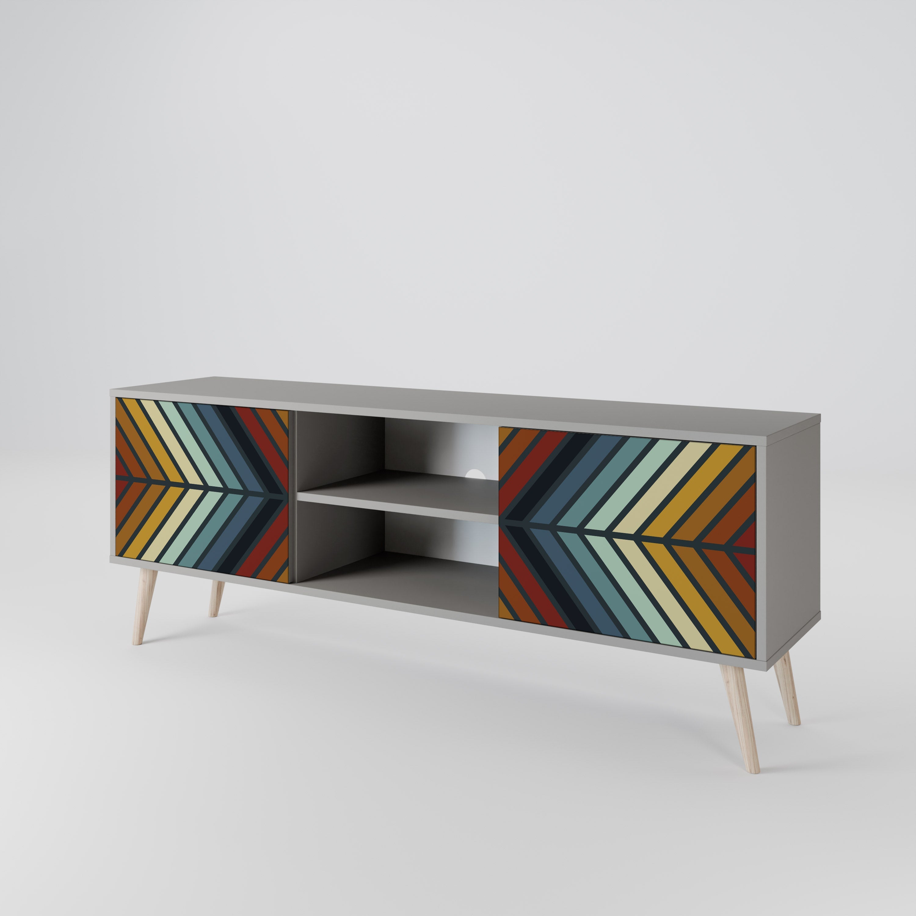 INDIGENOUS ZIGZAG 2-Door TV Stand in Grey Finish