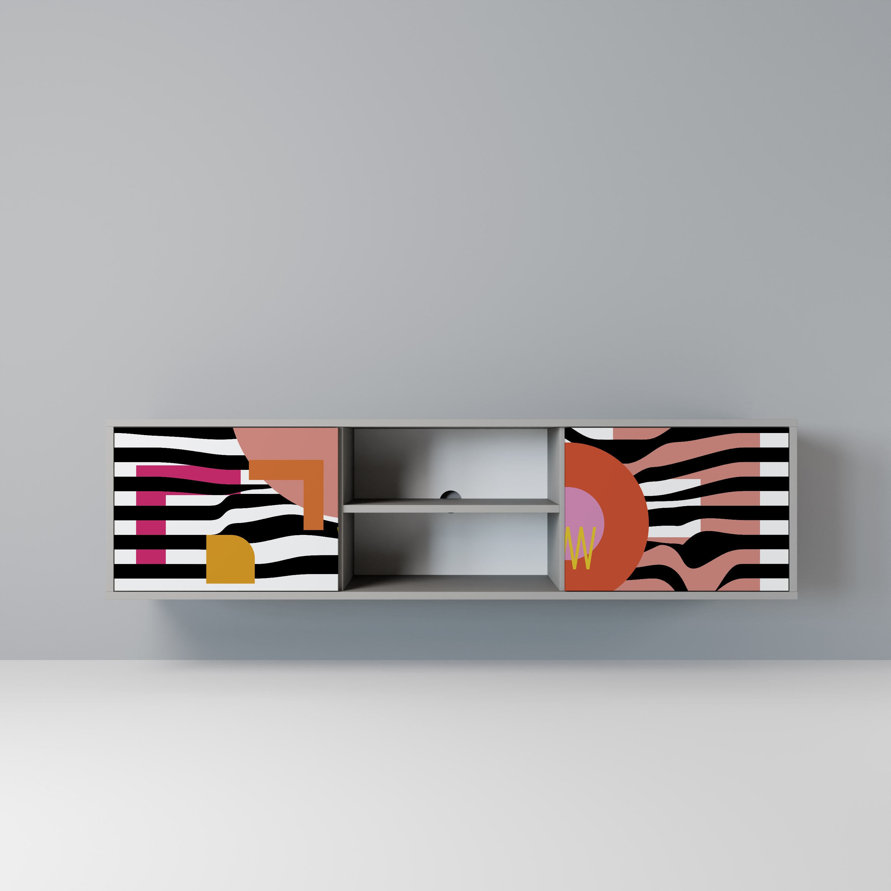 CHROMATIC ABSTRACT 2-Door TV Stand in Grey Finish