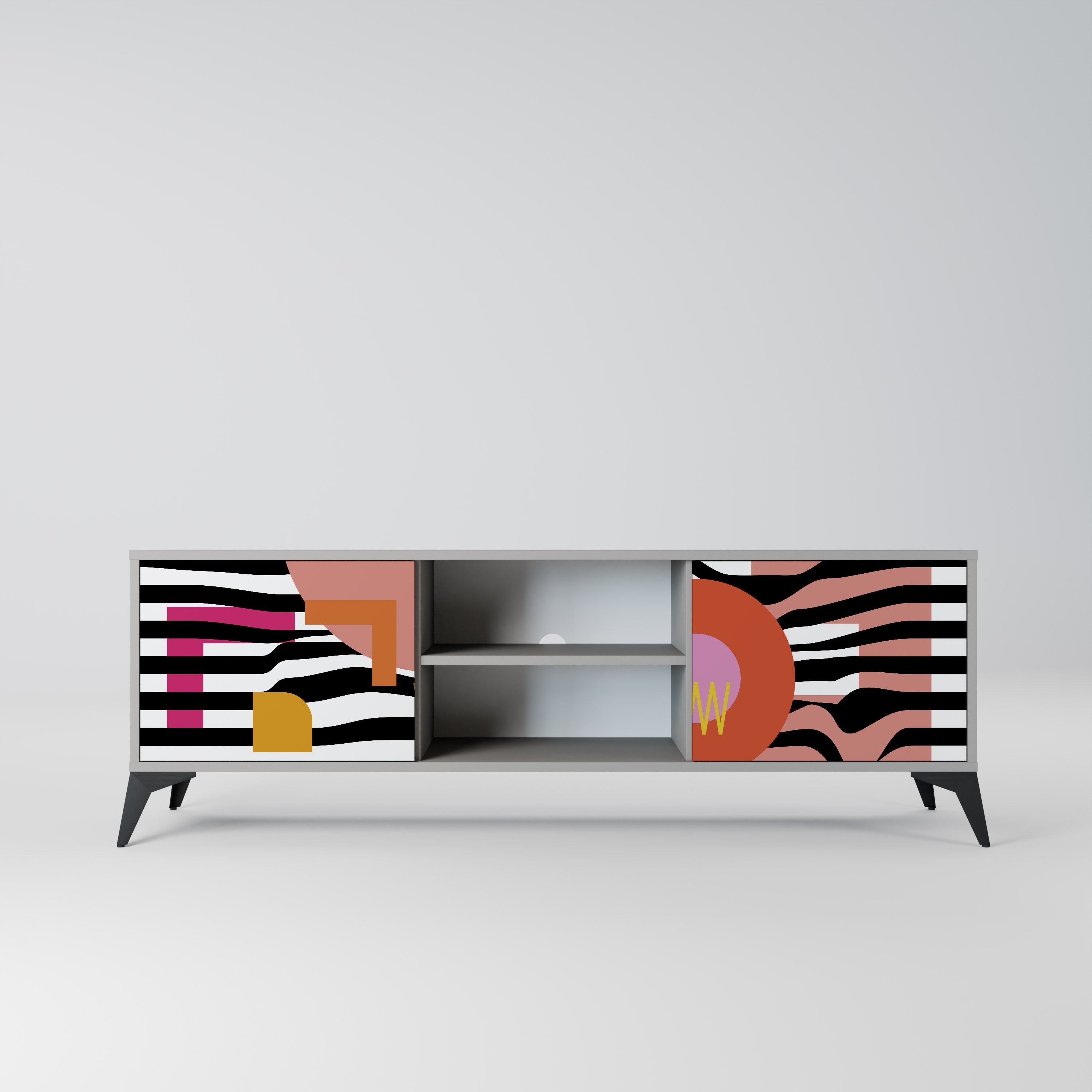 CHROMATIC ABSTRACT 2-Door TV Stand in Grey Finish