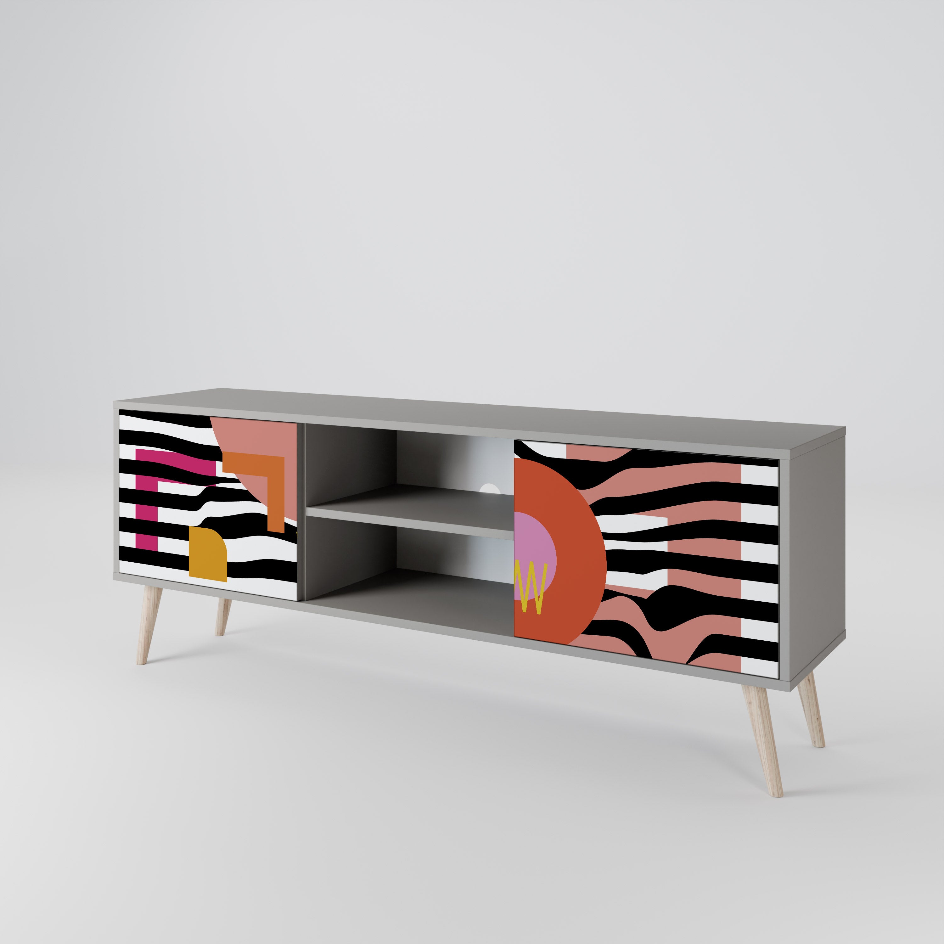 CHROMATIC ABSTRACT 2-Door TV Stand in Grey Finish