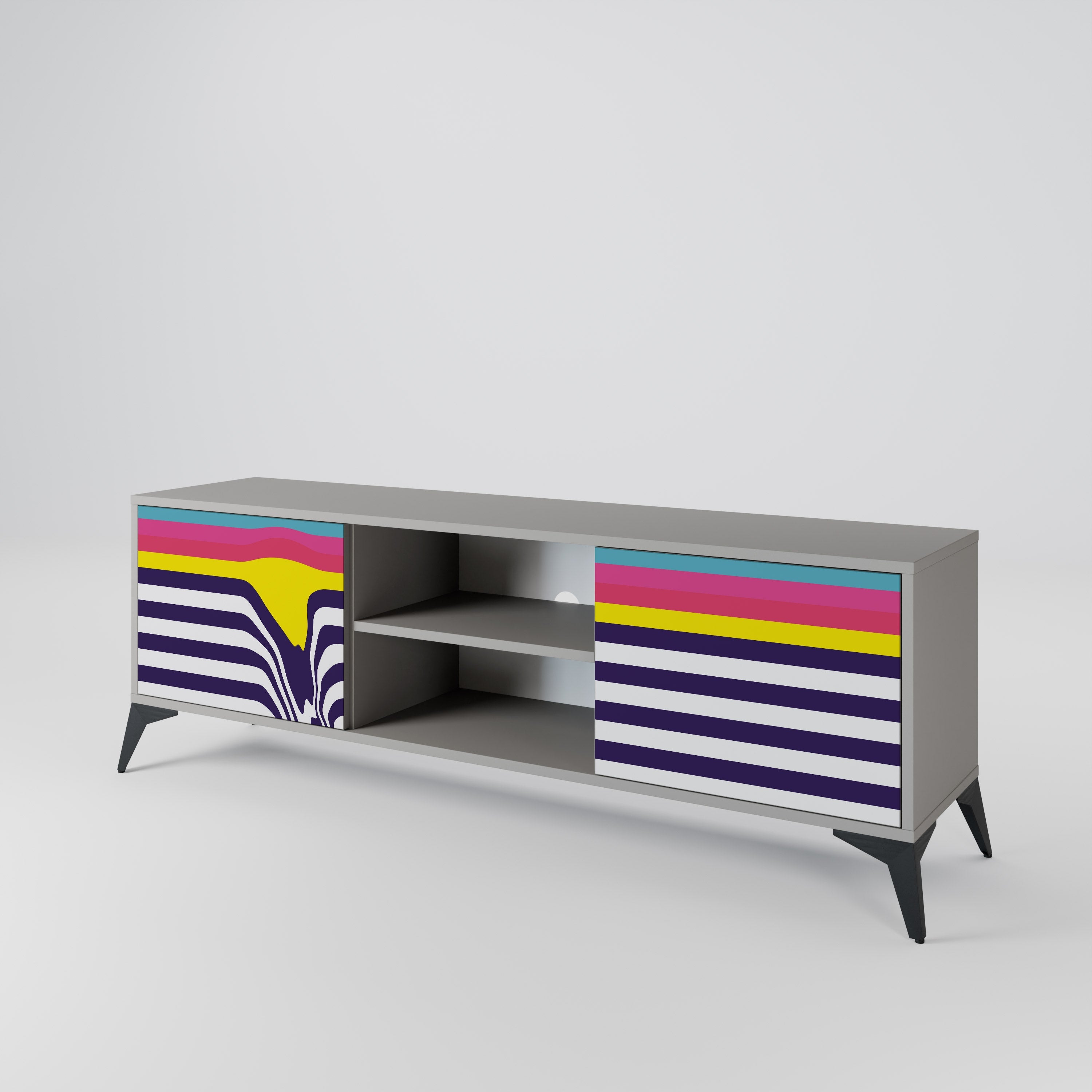 COLORFUL DIVERSION 2-Door TV Stand in Grey Finish