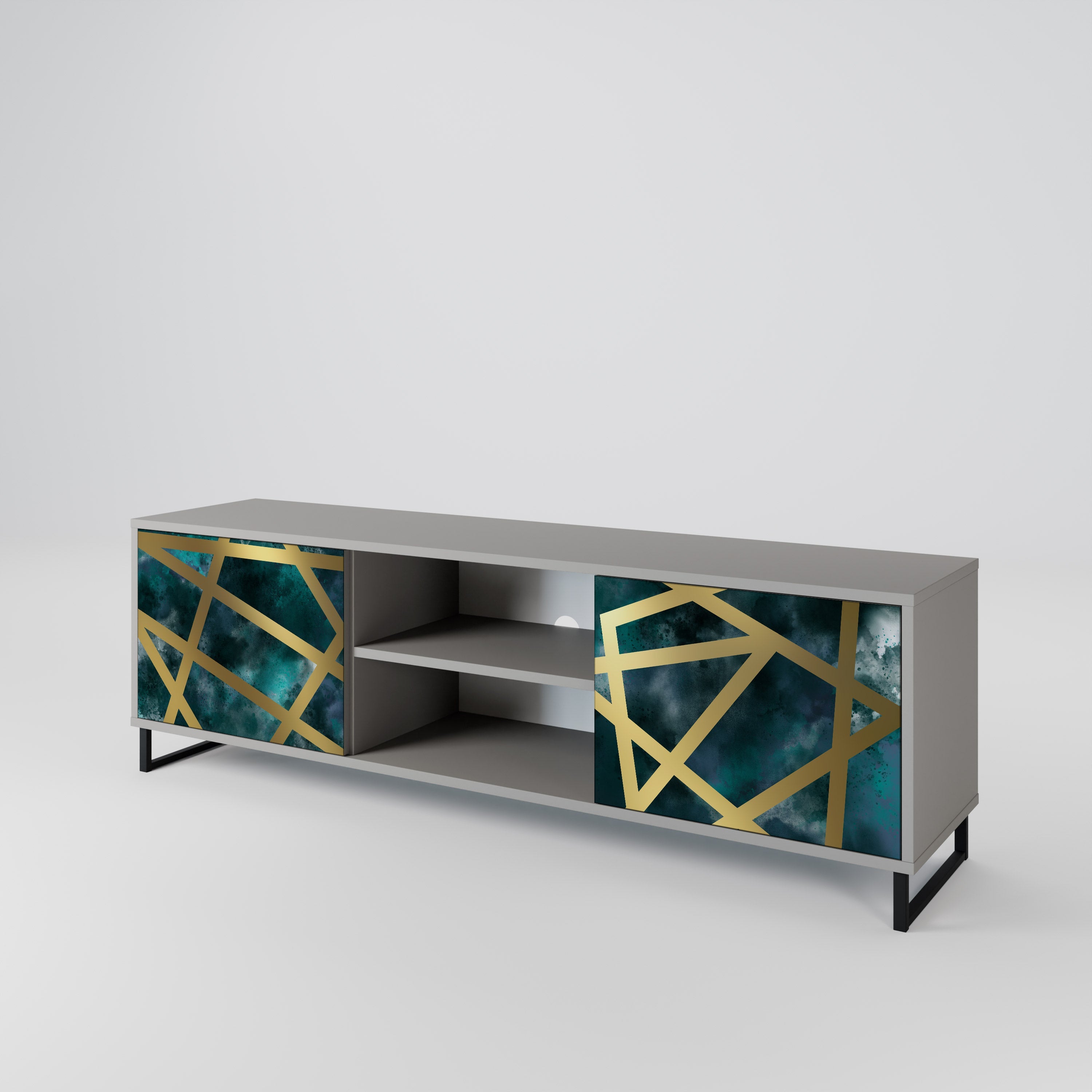THE LABYRINTH OF GOLD 2-Door TV Stand in Grey Finish