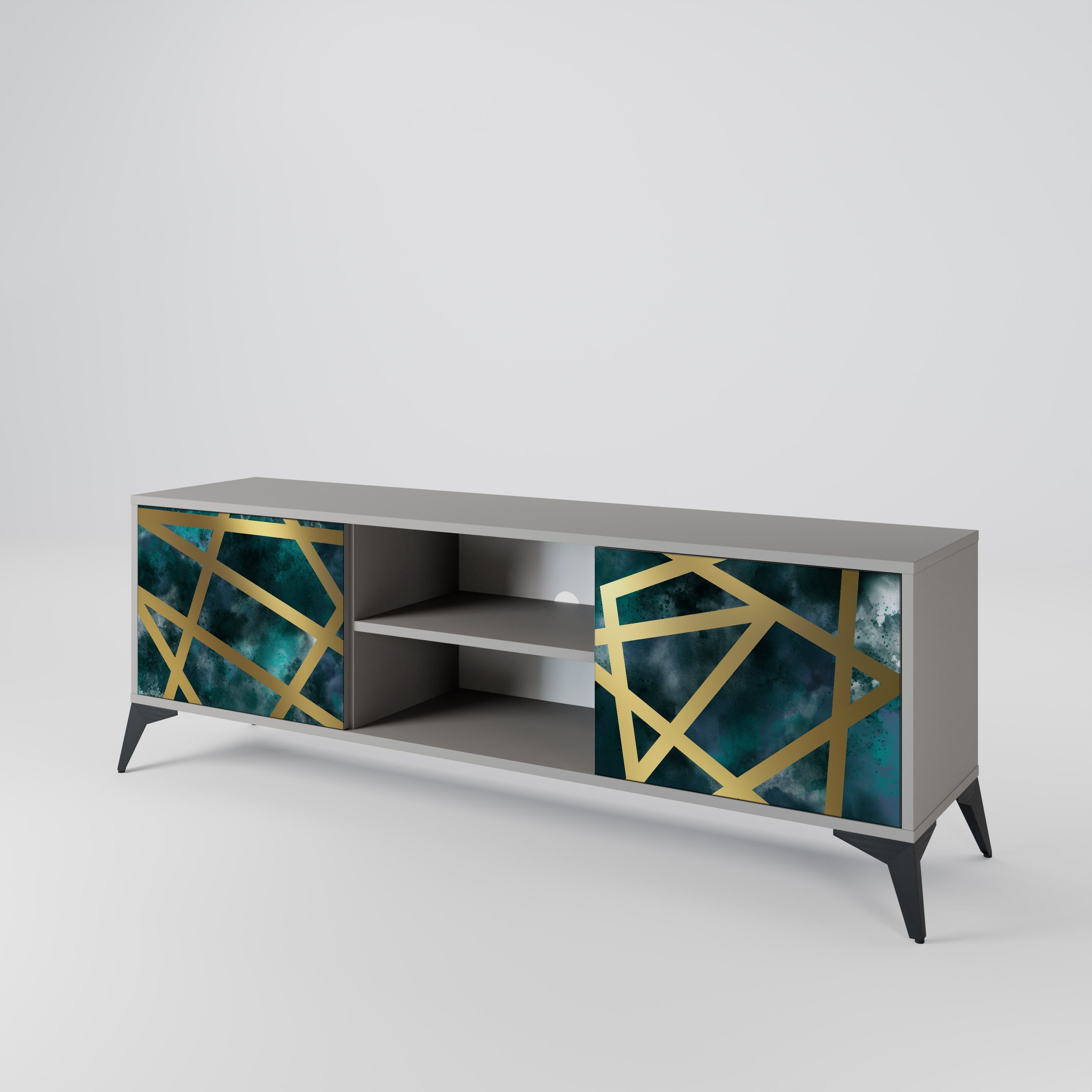 THE LABYRINTH OF GOLD 2-Door TV Stand in Grey Finish