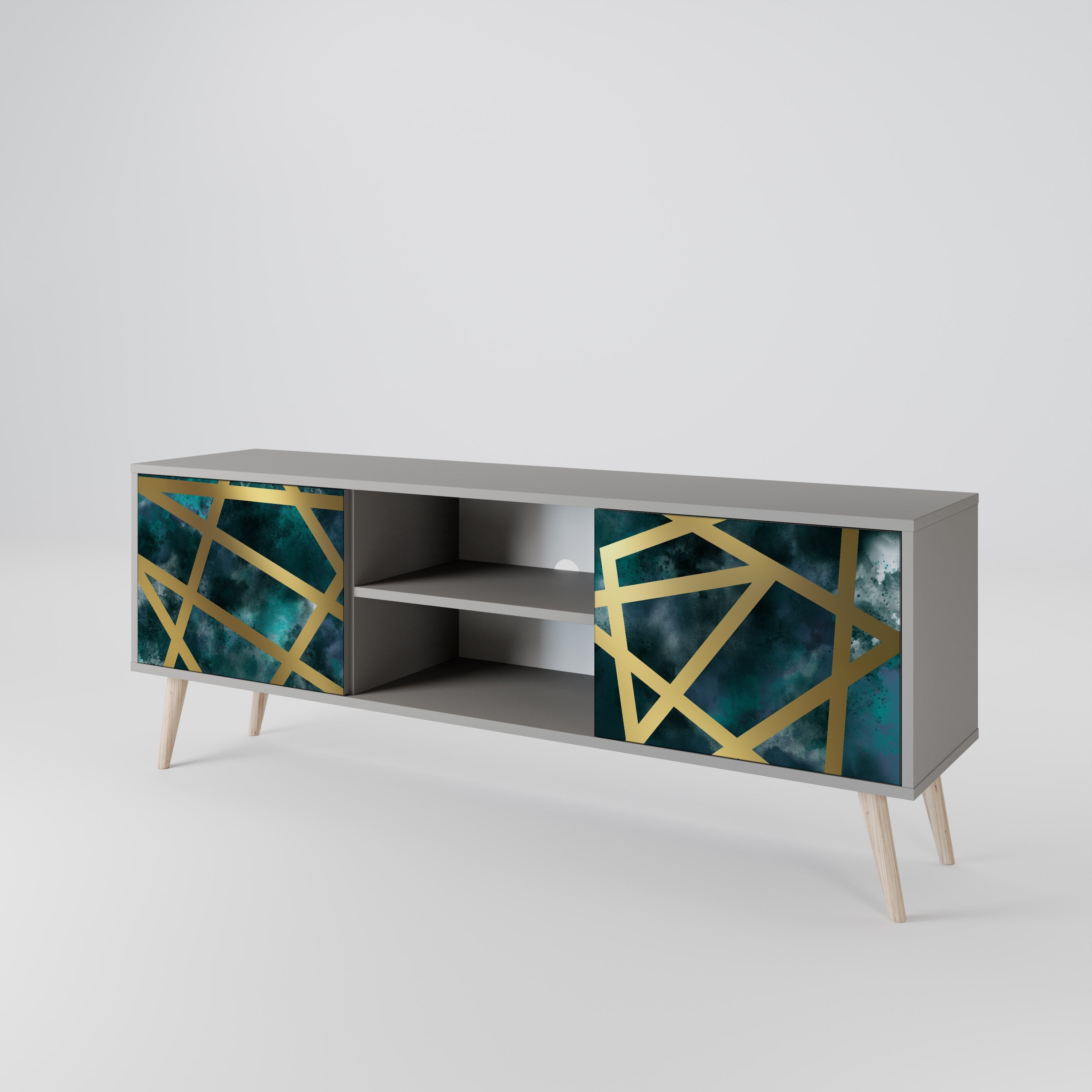 THE LABYRINTH OF GOLD 2-Door TV Stand in Grey Finish