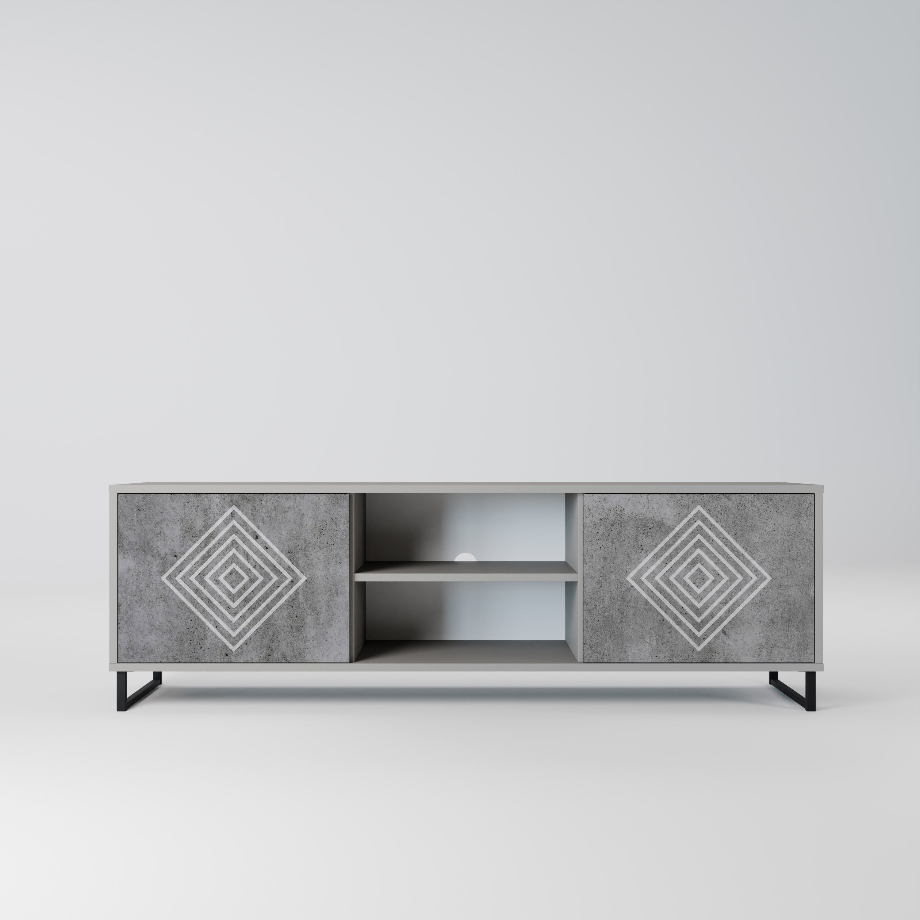 POLYGONAL ARTISTRY 2-Door TV Stand in Grey Finish