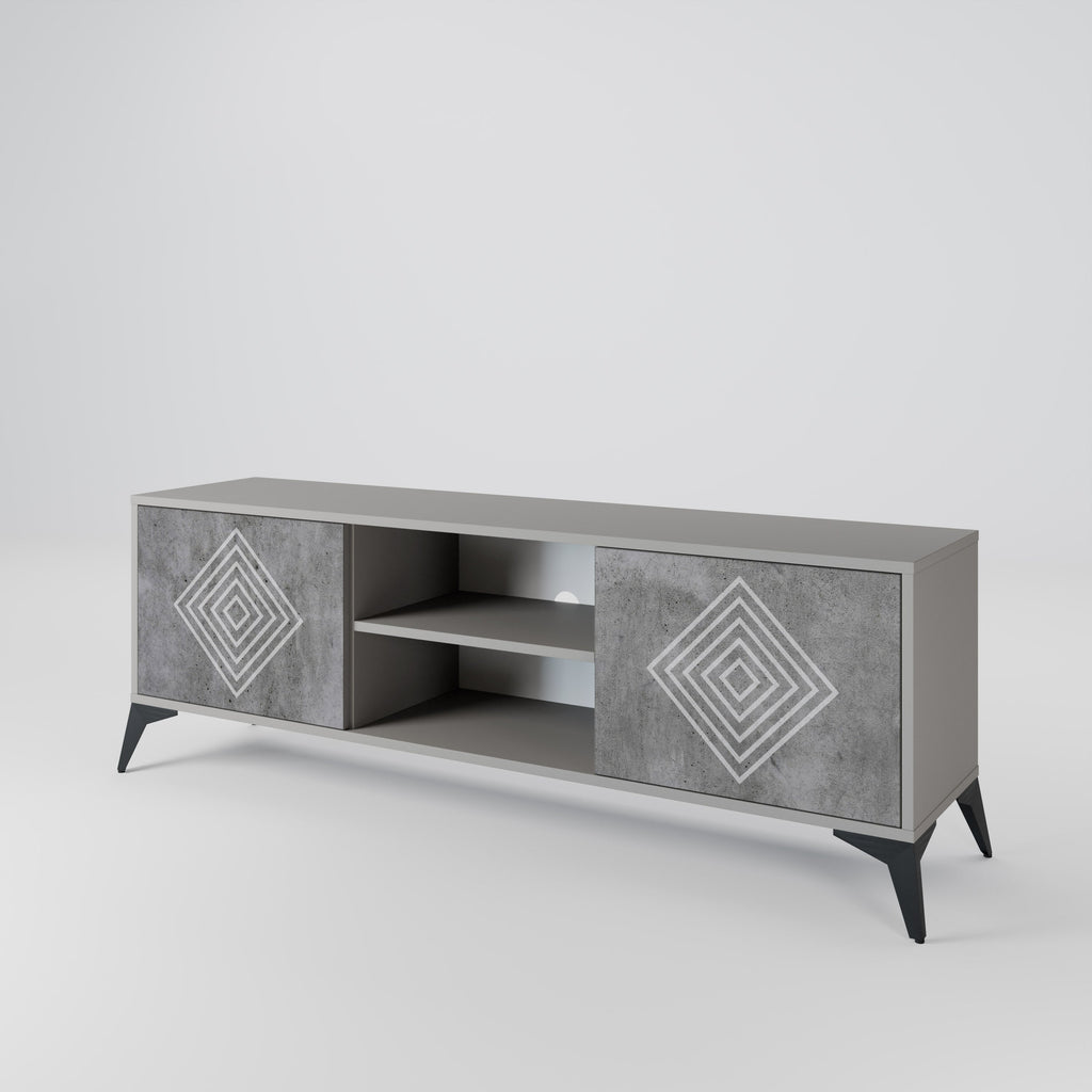 POLYGONAL ARTISTRY 2-Door TV Stand in Grey Finish