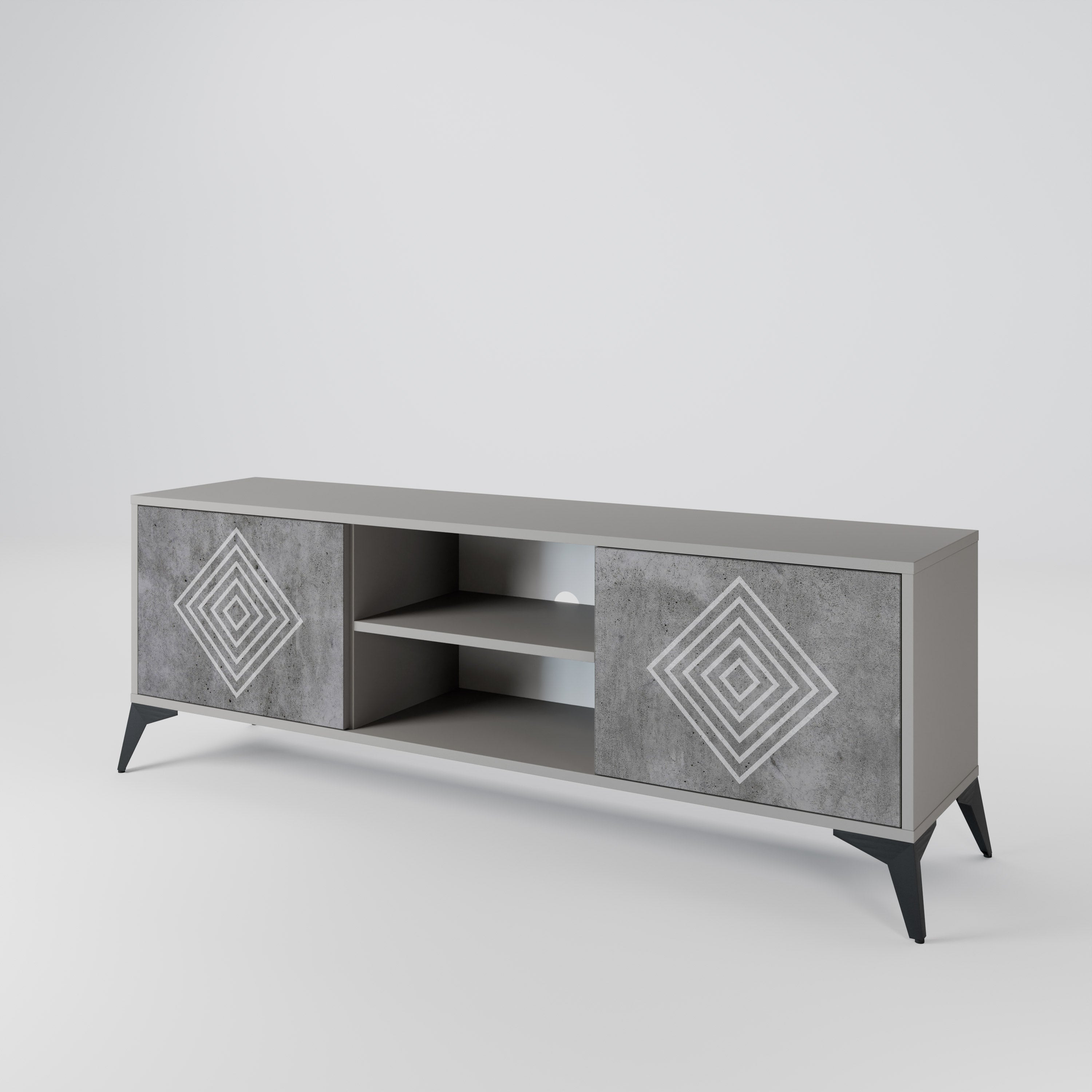 POLYGONAL ARTISTRY 2-Door TV Stand in Grey Finish
