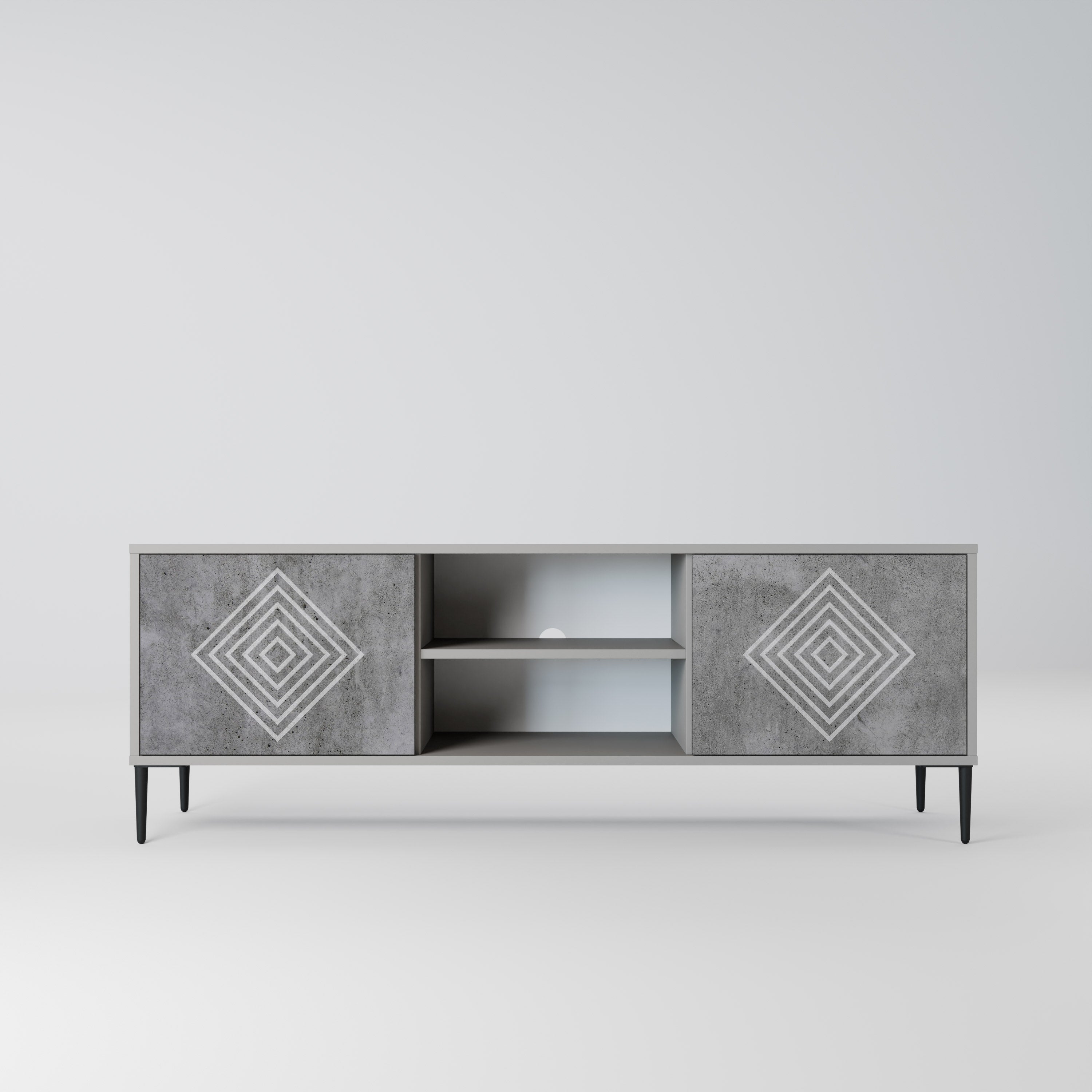 POLYGONAL ARTISTRY 2-Door TV Stand in Grey Finish