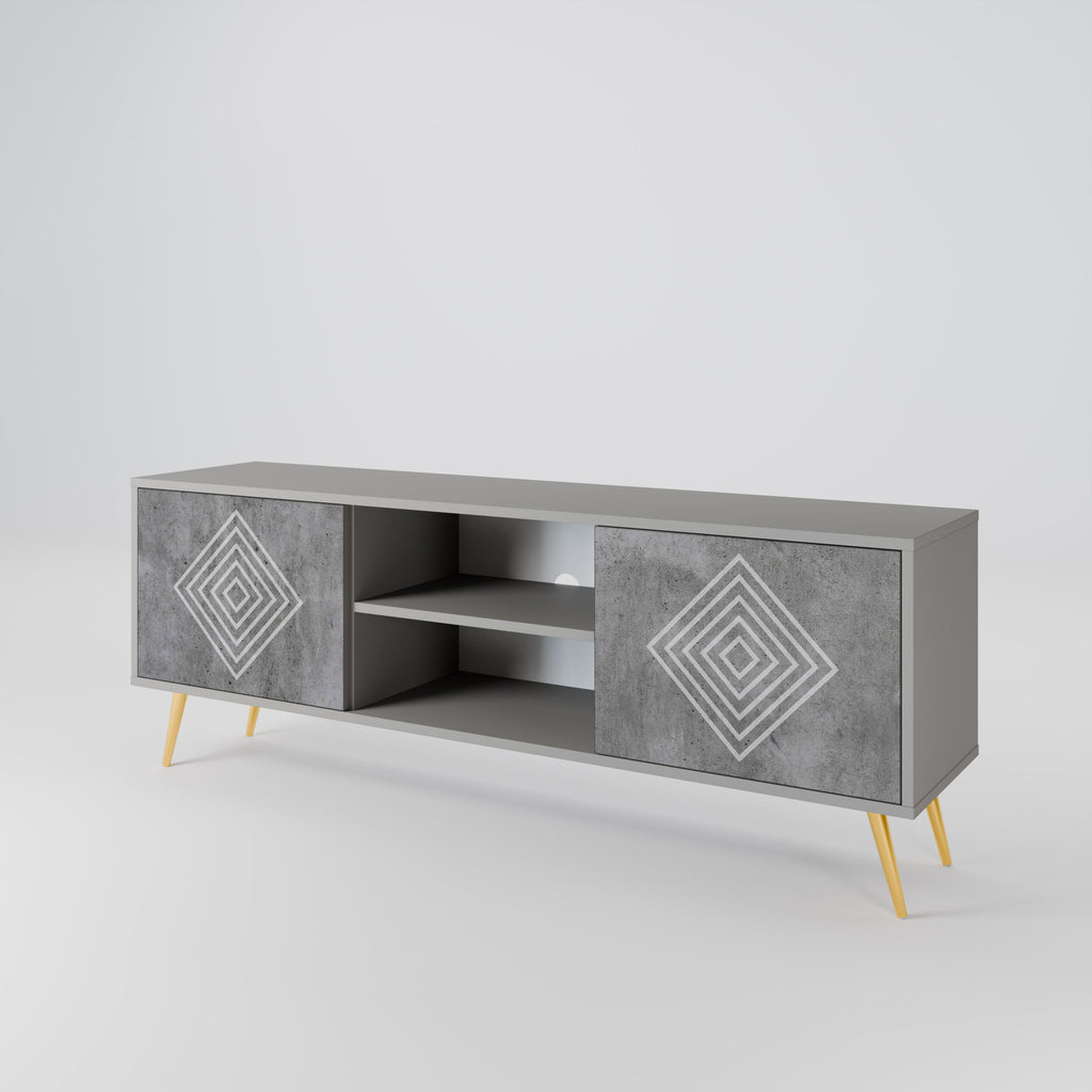 POLYGONAL ARTISTRY 2-Door TV Stand in Grey Finish