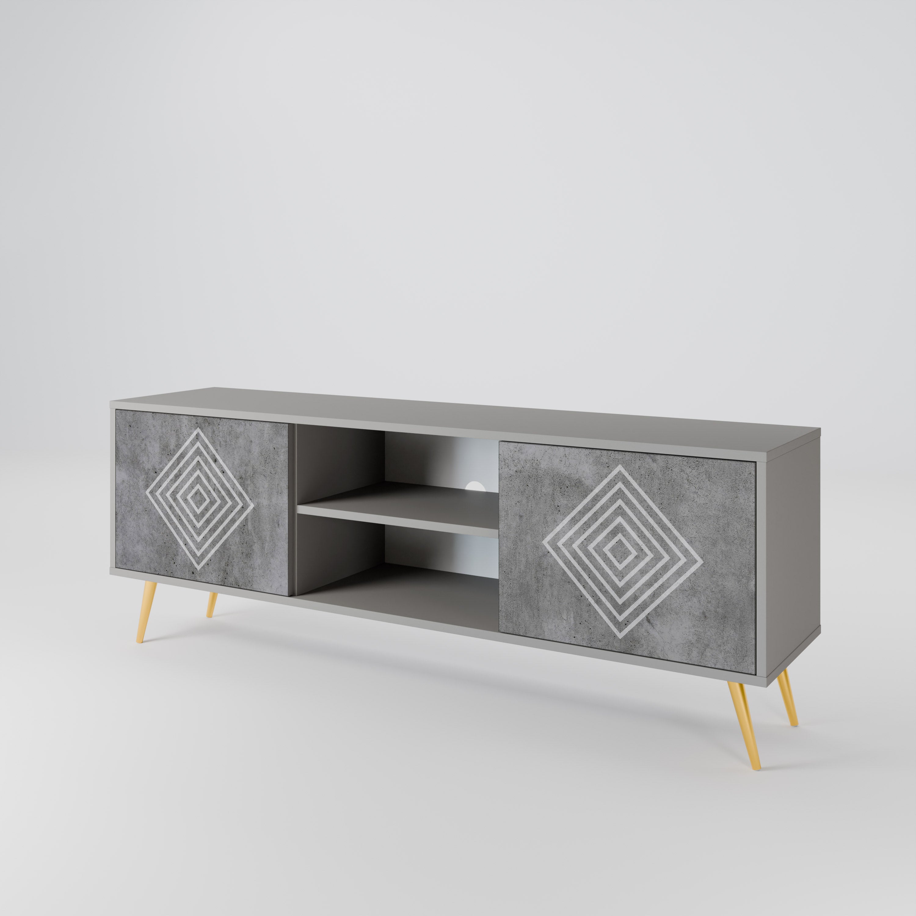 POLYGONAL ARTISTRY 2-Door TV Stand in Grey Finish