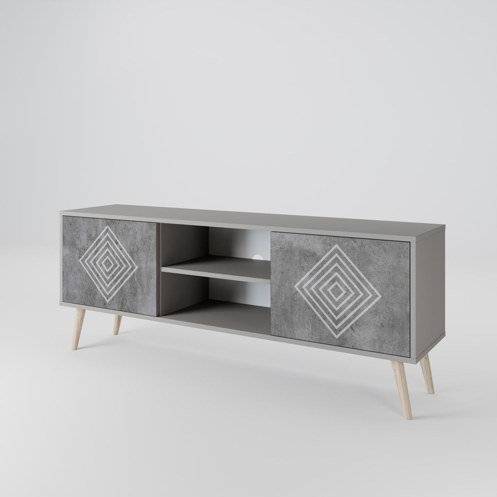 POLYGONAL ARTISTRY 2-Door TV Stand in Grey Finish