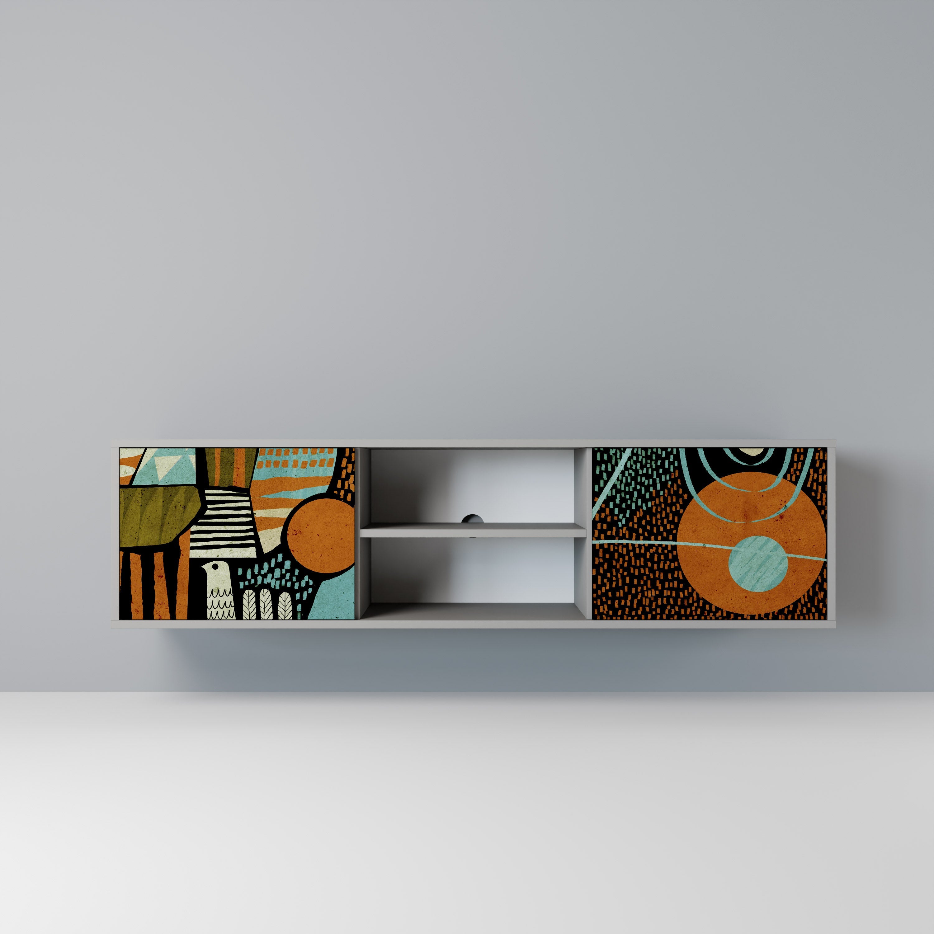 GEODE GLIMMER 2-Door TV Stand in Grey Finish