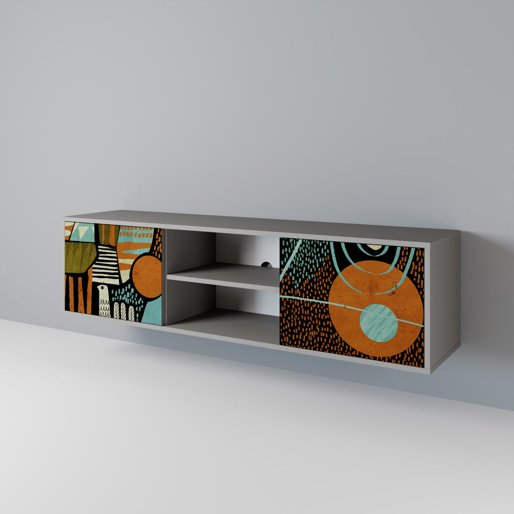 GEODE GLIMMER 2-Door TV Stand in Grey Finish