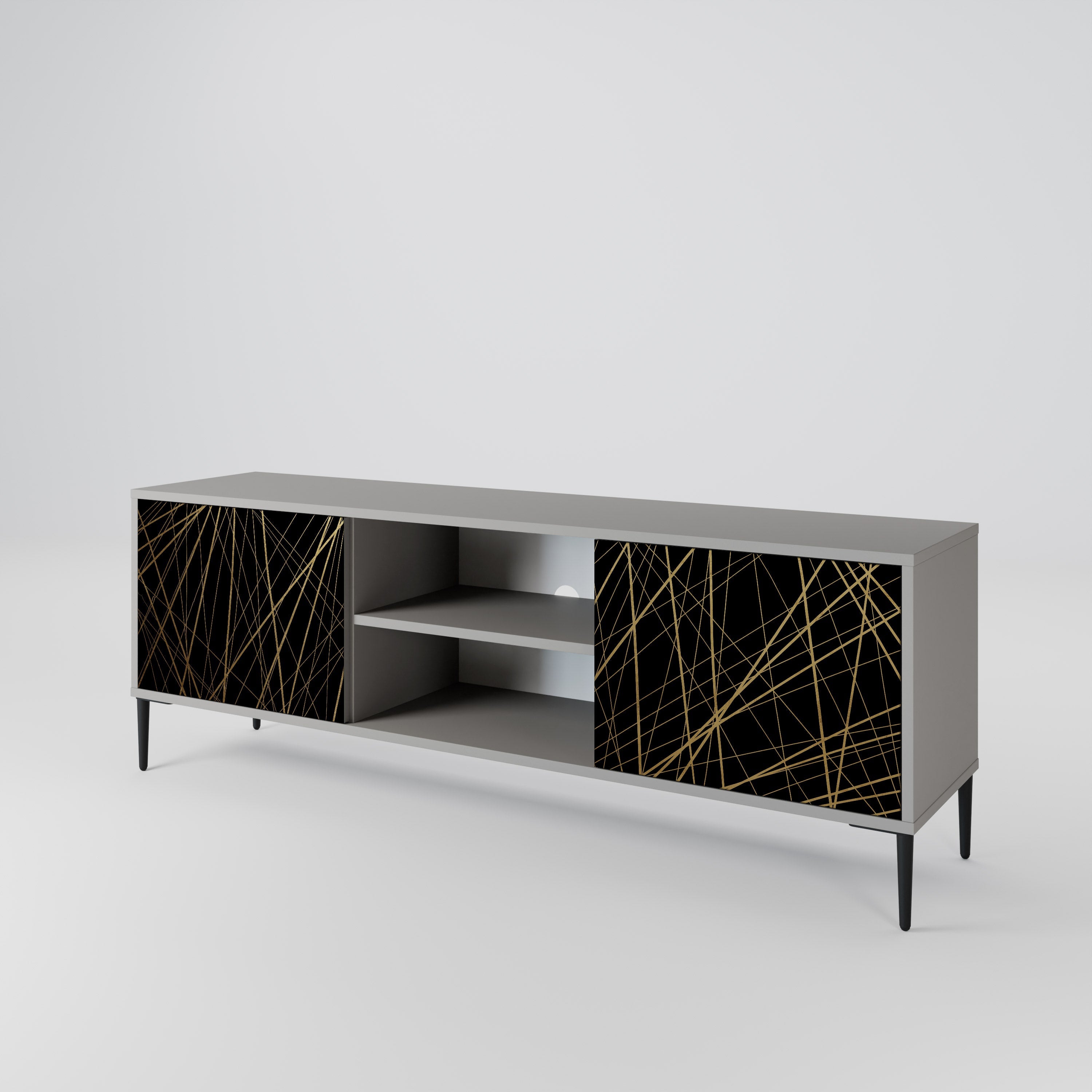 BRIGHT MESH 2-Door TV Stand in Grey Finish