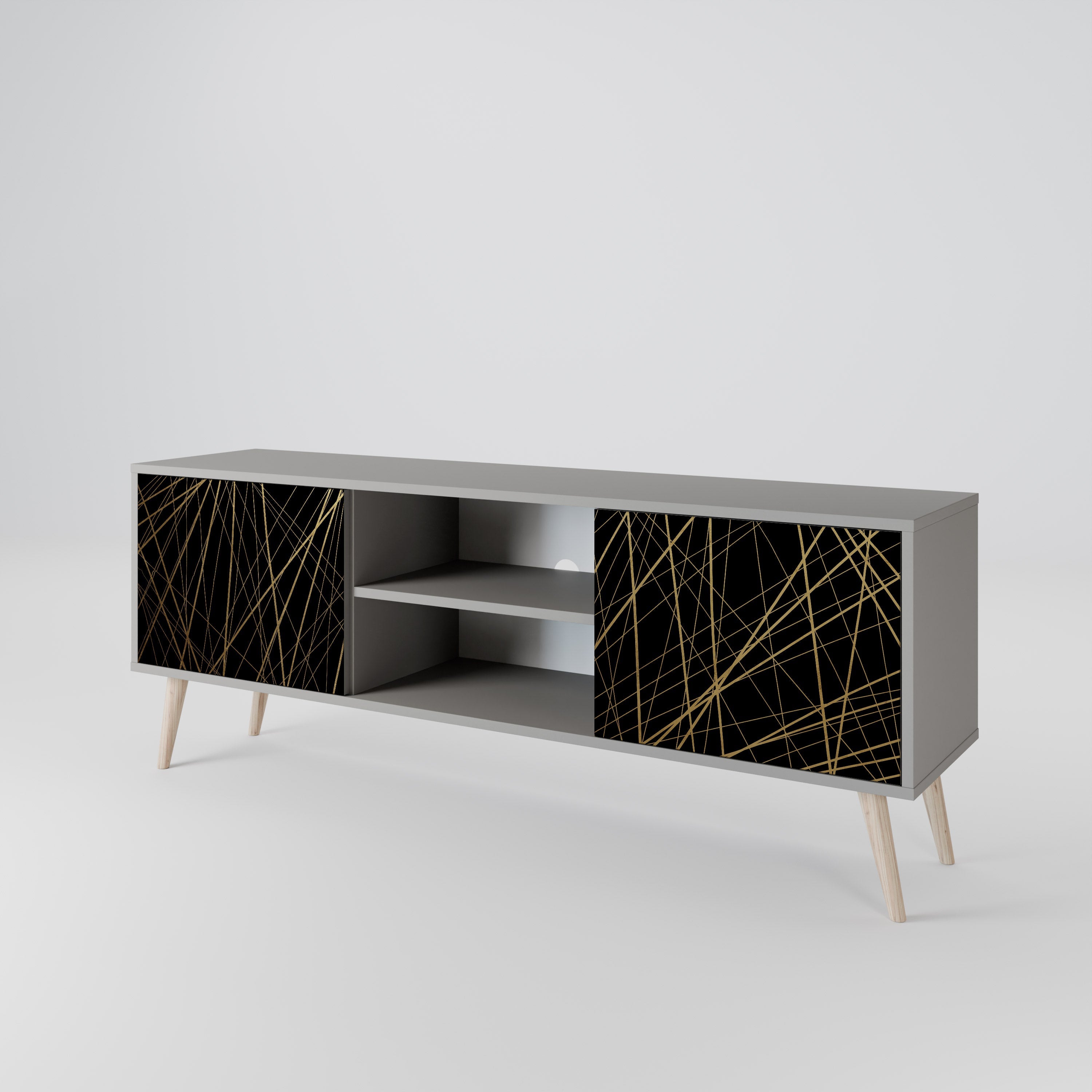 BRIGHT MESH 2-Door TV Stand in Grey Finish