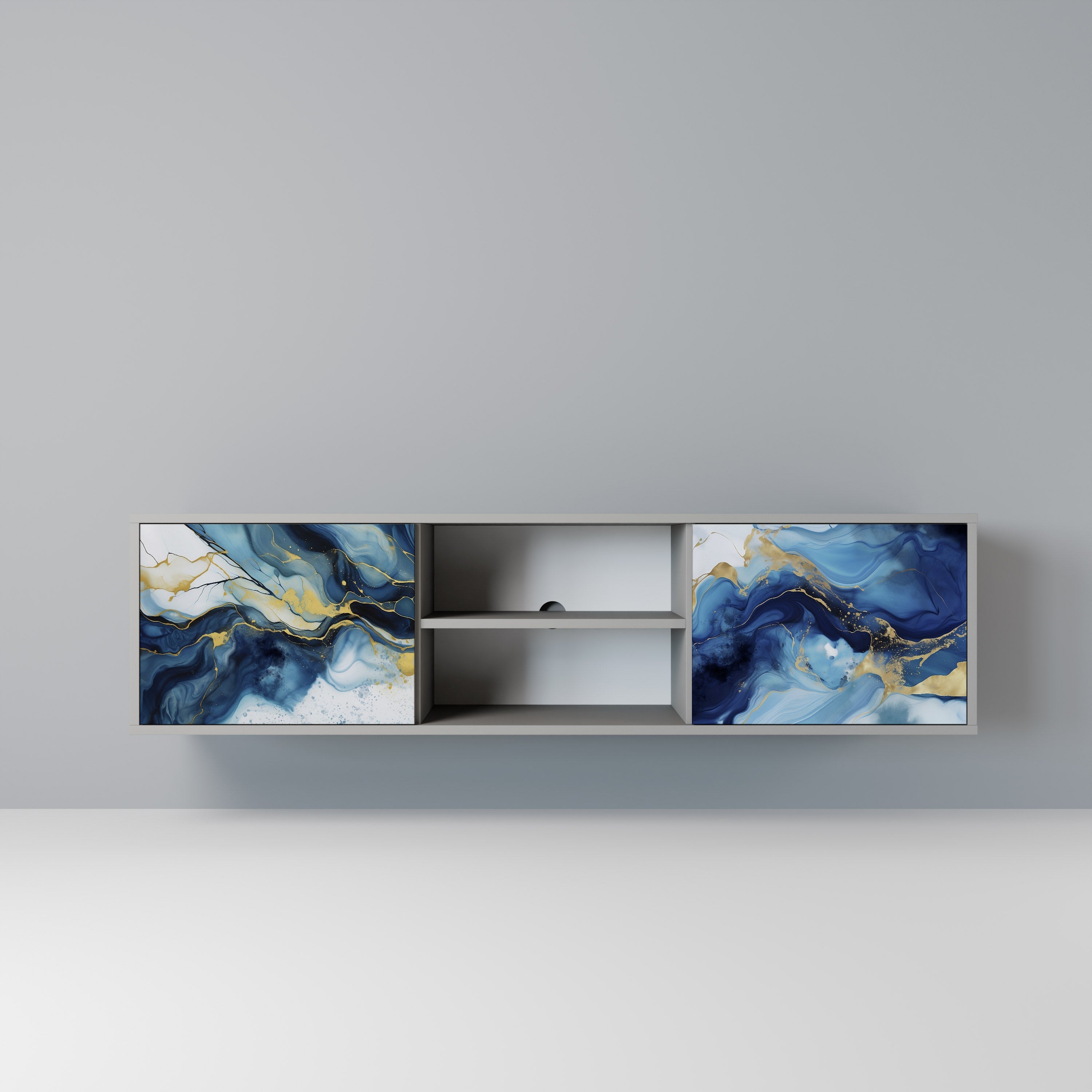 INKY MARBLE 2-Door TV Stand in Grey Finish