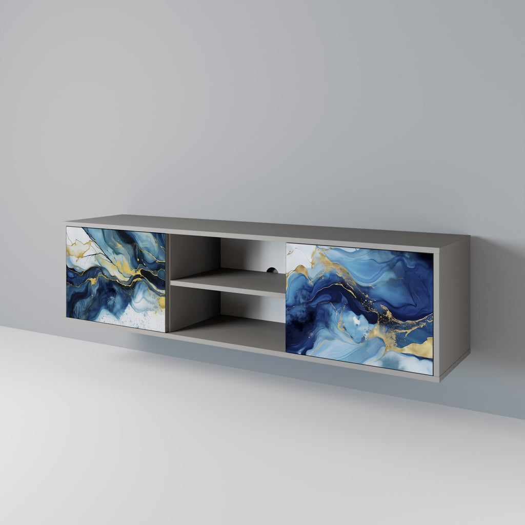 INKY MARBLE 2-Door TV Stand in Grey Finish