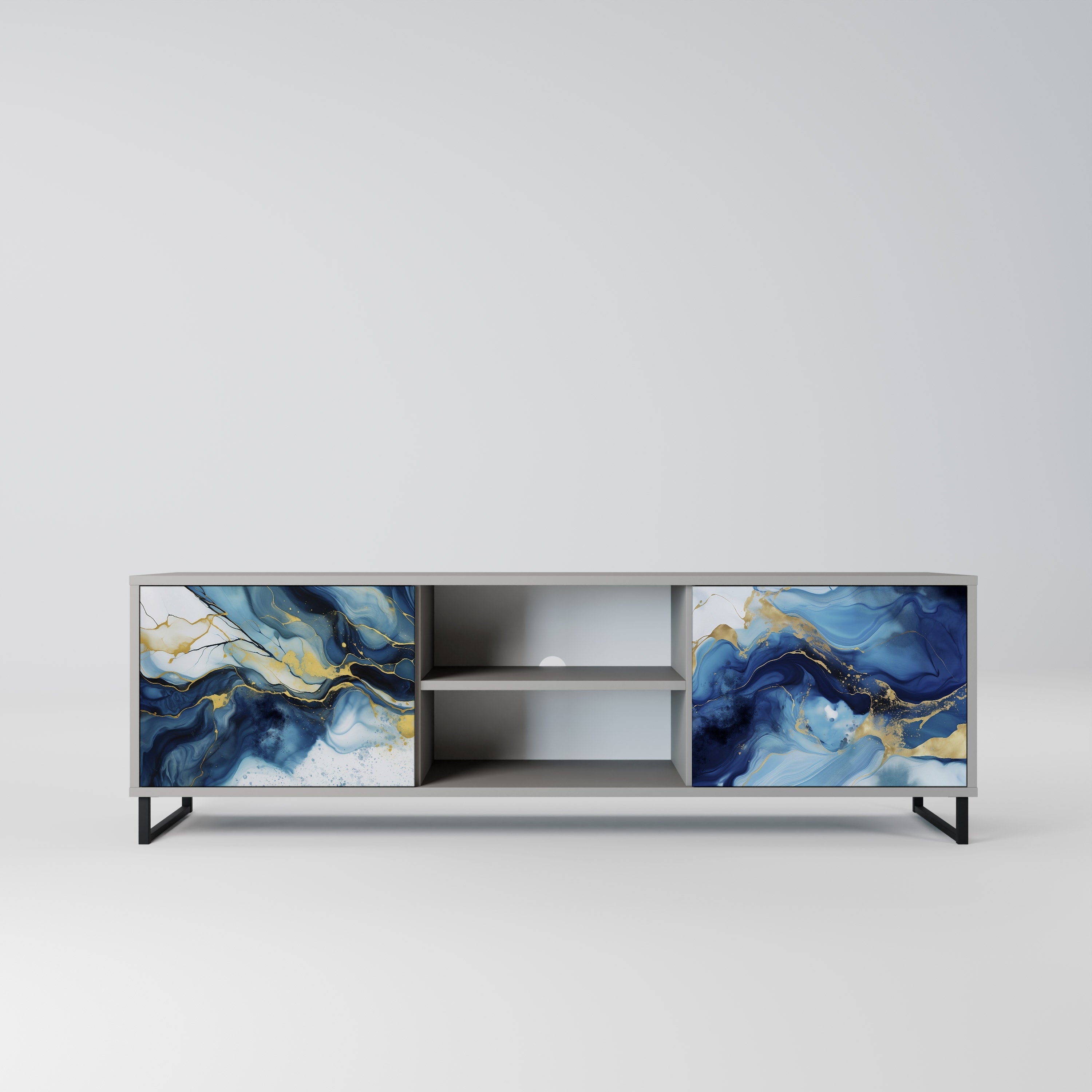 INKY MARBLE 2-Door TV Stand in Grey Finish