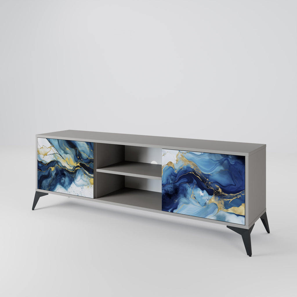 INKY MARBLE 2-Door TV Stand in Grey Finish