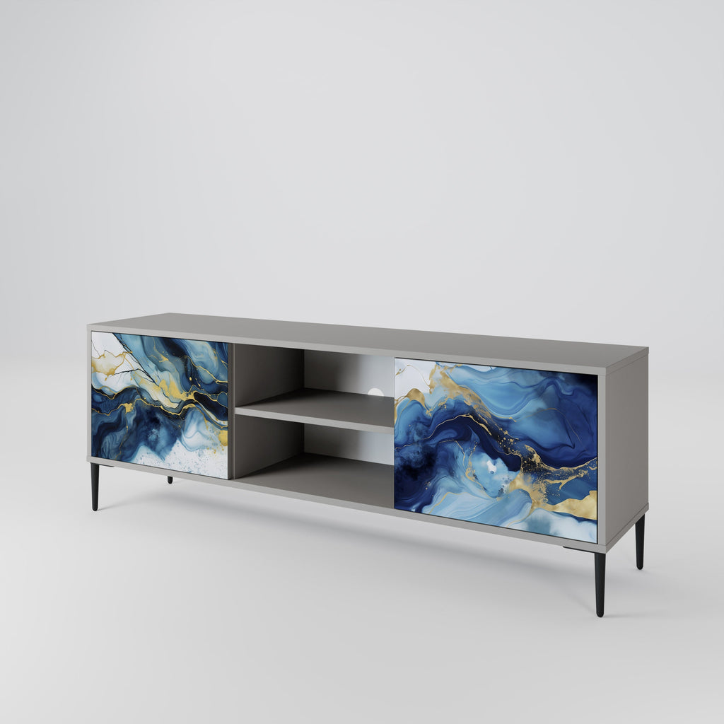 INKY MARBLE 2-Door TV Stand in Grey Finish
