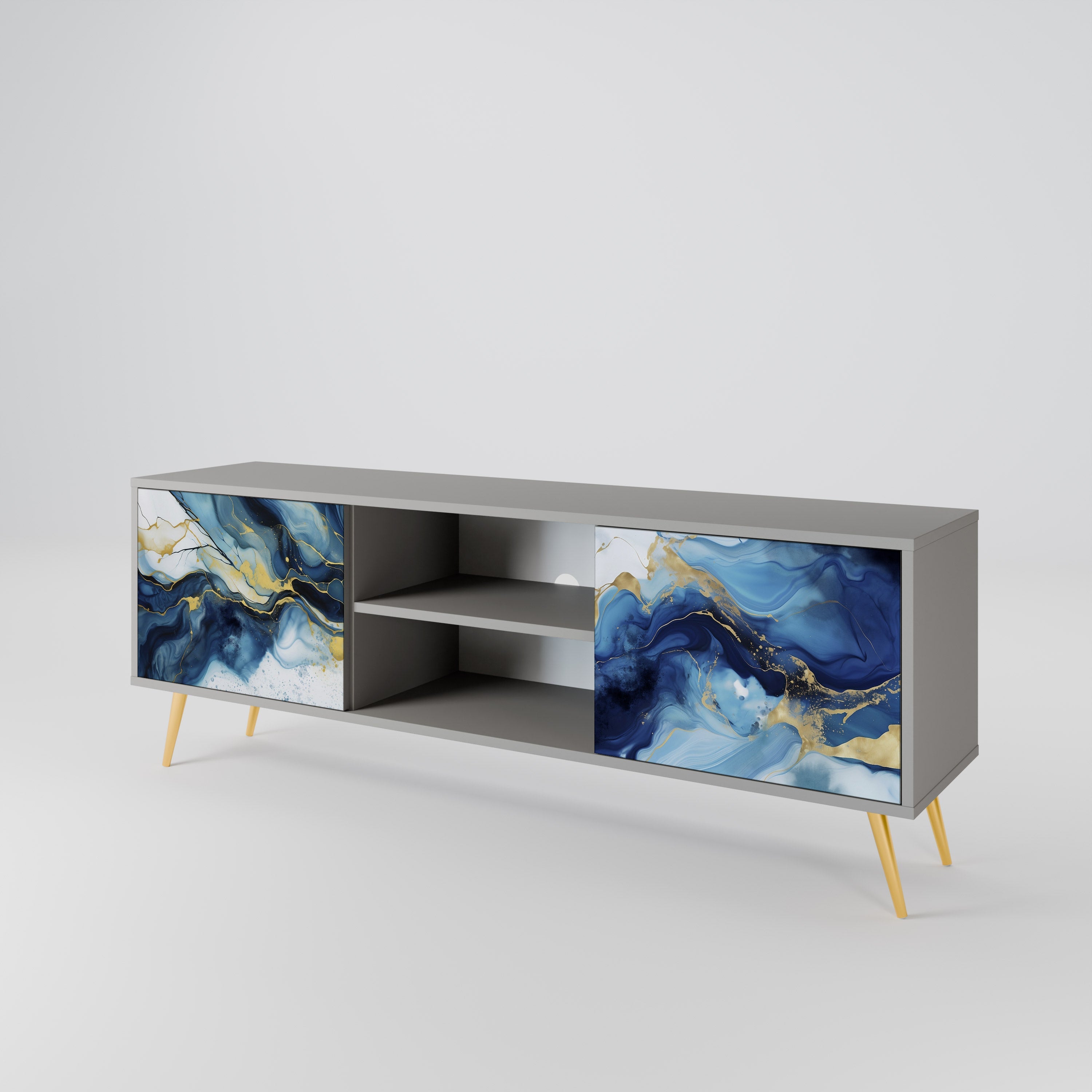 INKY MARBLE 2-Door TV Stand in Grey Finish