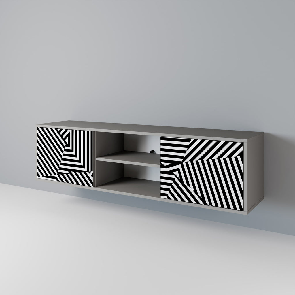 ILLUSIONARY LATTICE 2-Door TV Stand in Grey Finish