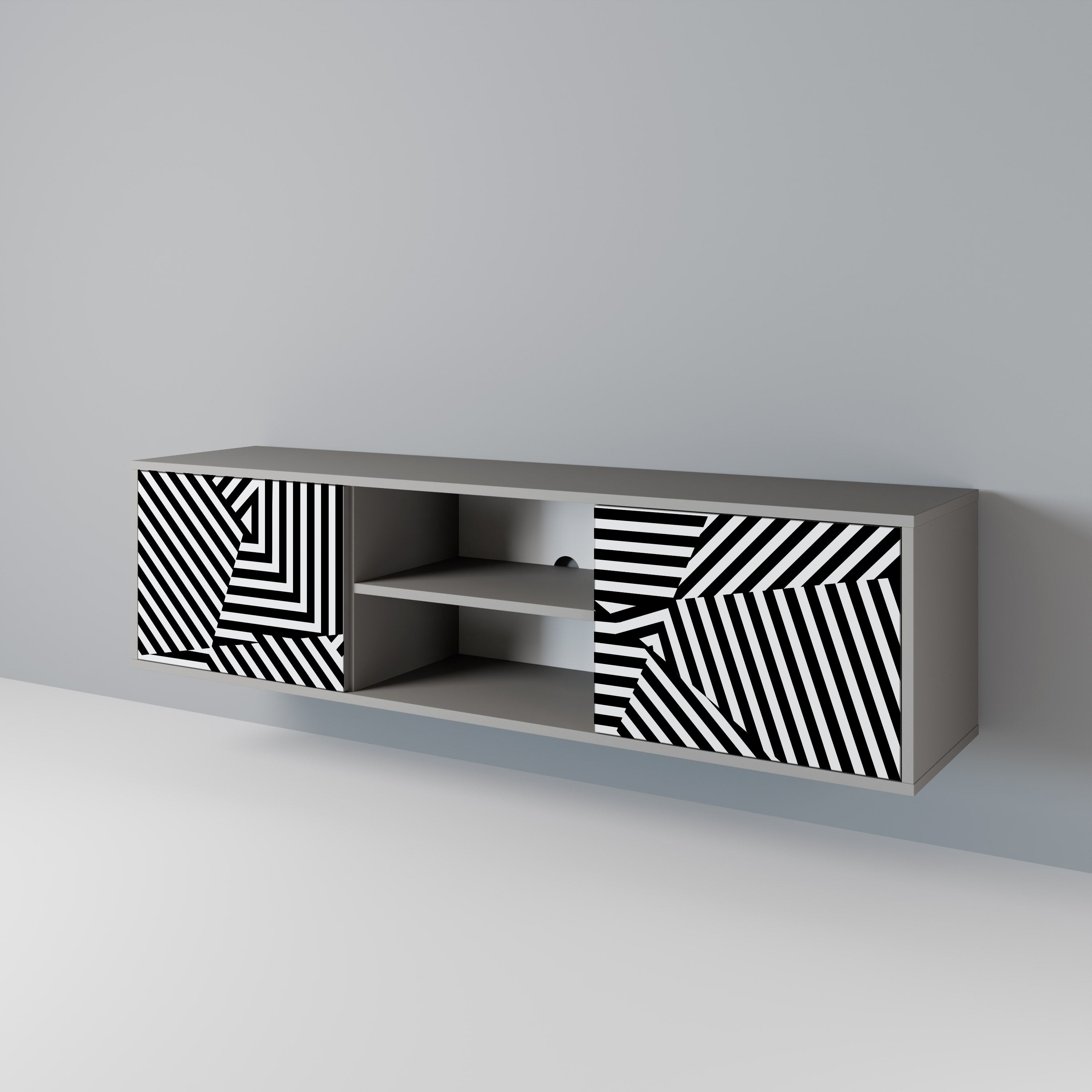 ILLUSIONARY LATTICE 2-Door TV Stand in Grey Finish