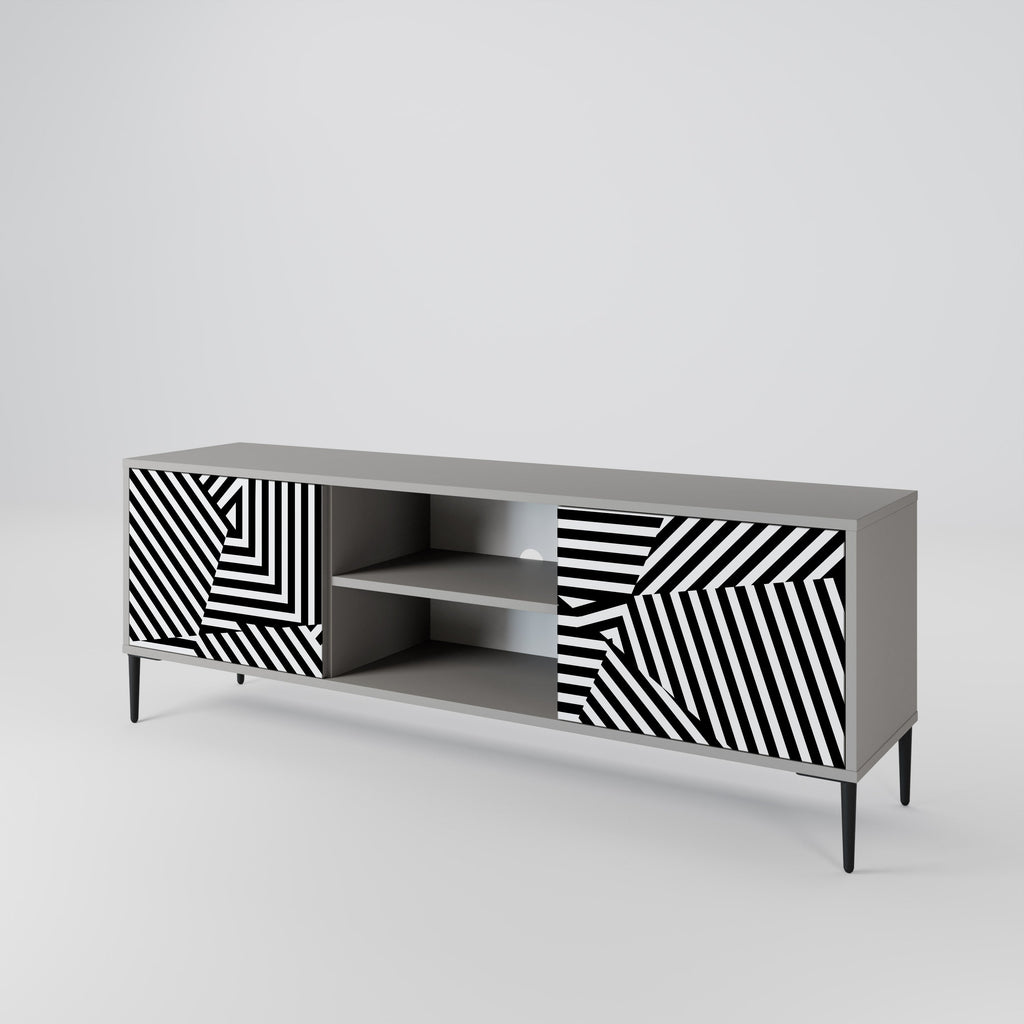ILLUSIONARY LATTICE 2-Door TV Stand in Grey Finish