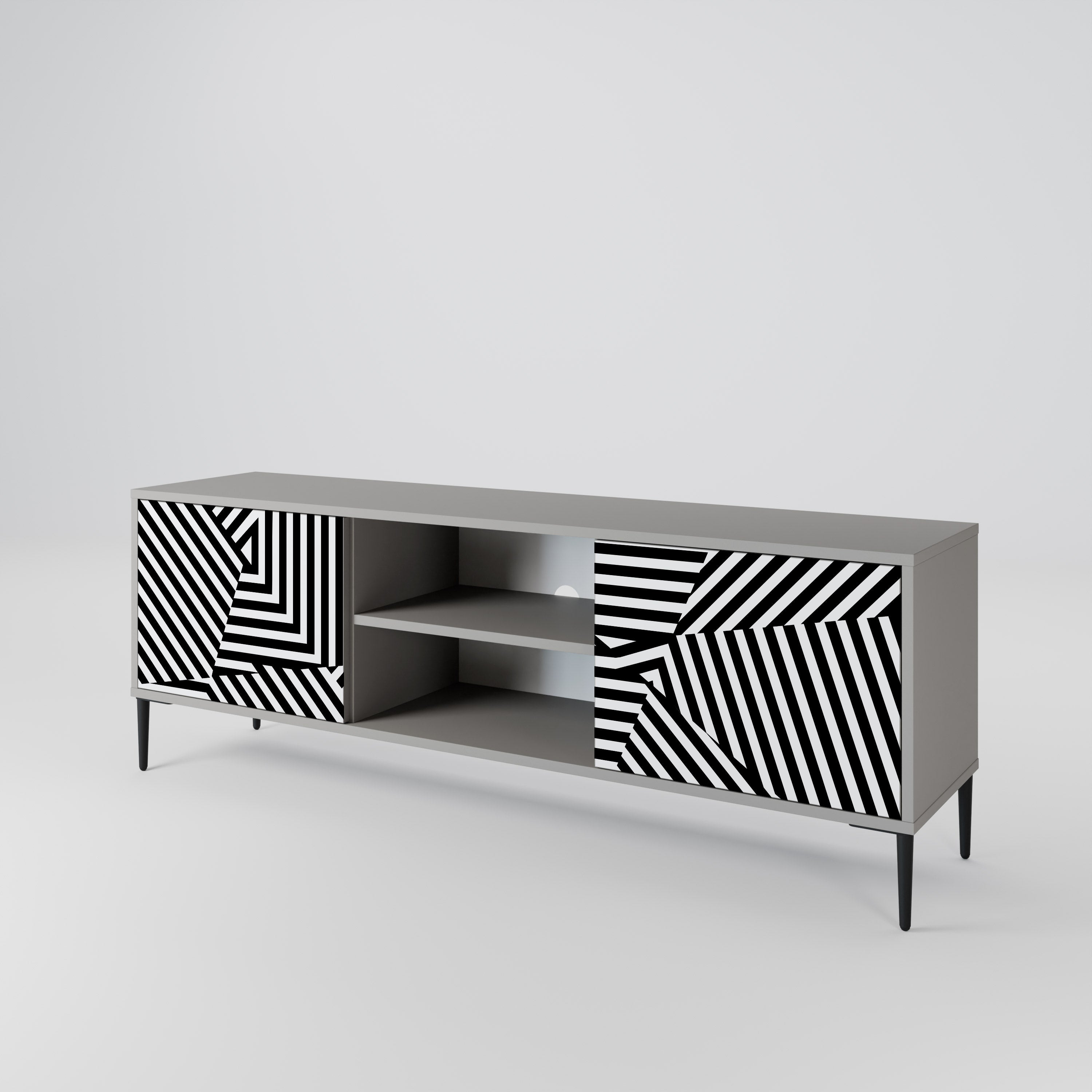 ILLUSIONARY LATTICE 2-Door TV Stand in Grey Finish