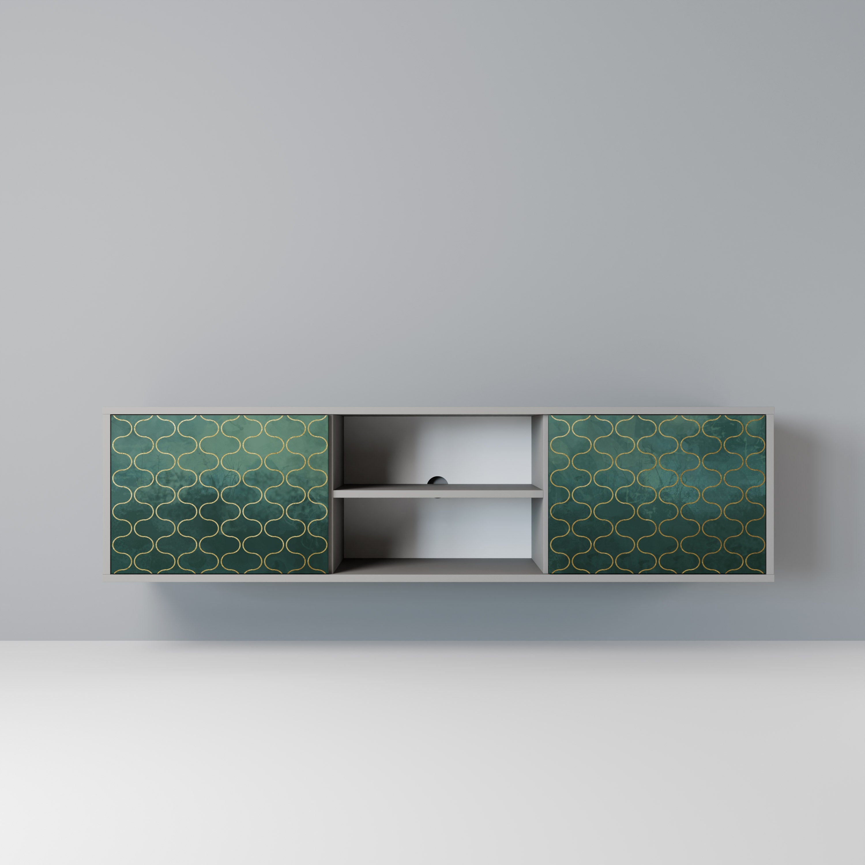 TESSELATED GREENERY 2-Door TV Stand in Grey Finish