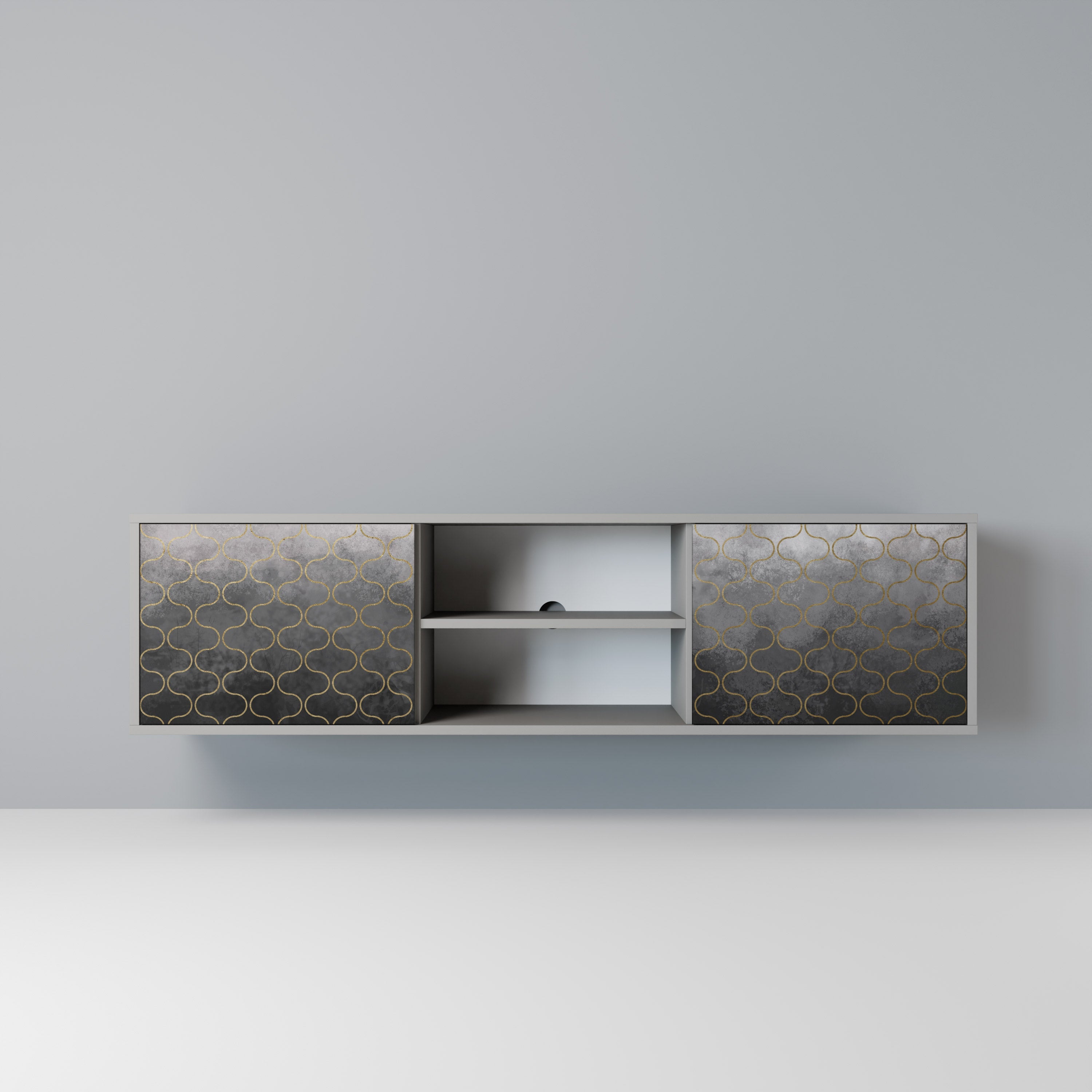 TESSELATED GRAYISH 2-Door TV Stand in Grey Finish