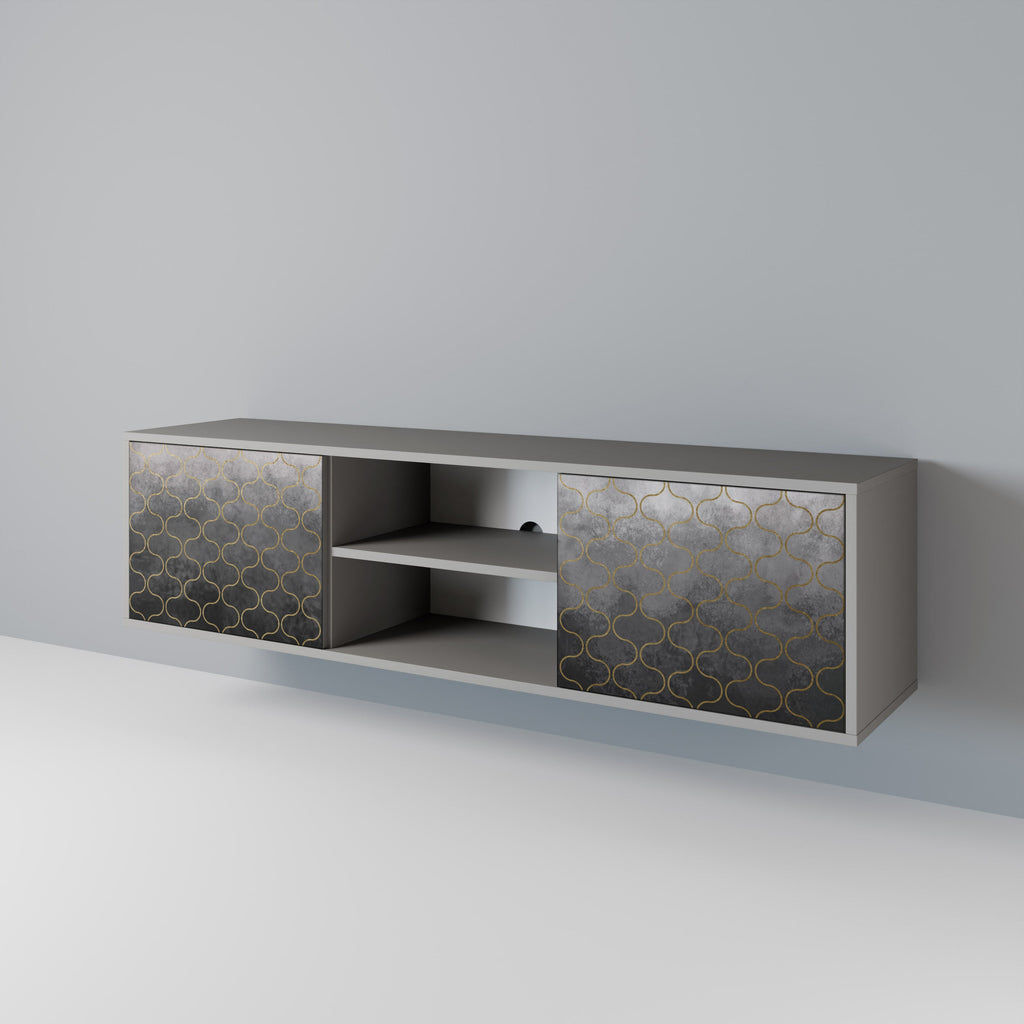 TESSELATED GRAYISH 2-Door TV Stand in Grey Finish