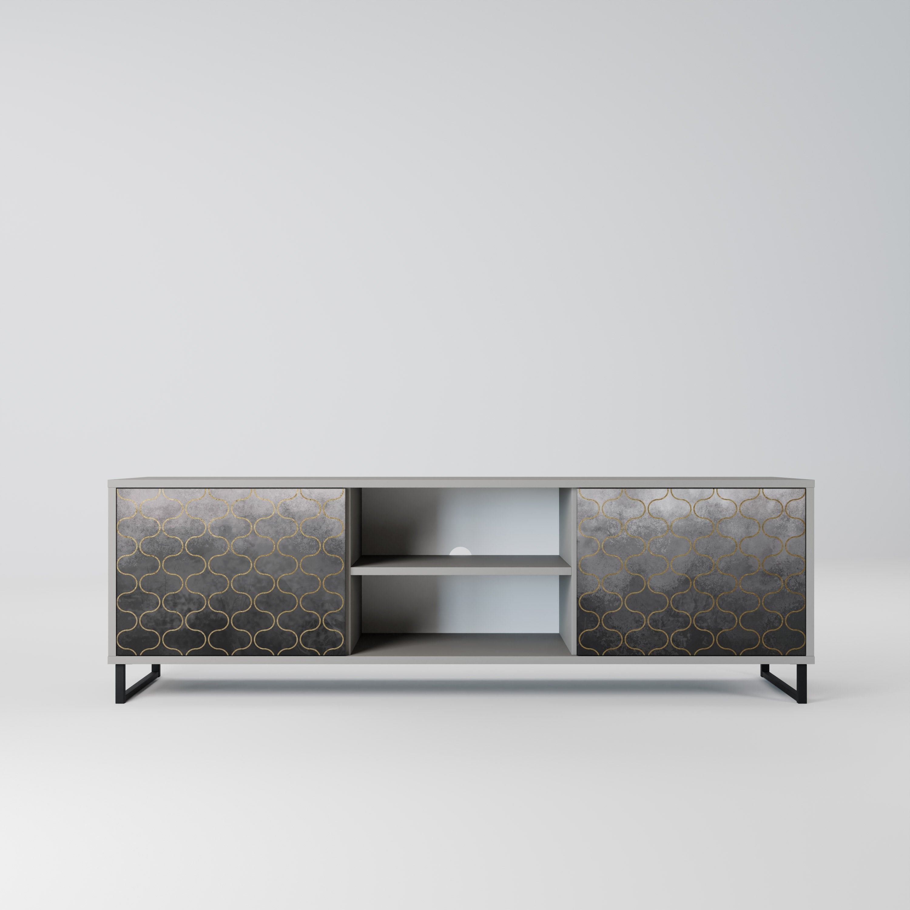 TESSELATED GRAYISH 2-Door TV Stand in Grey Finish