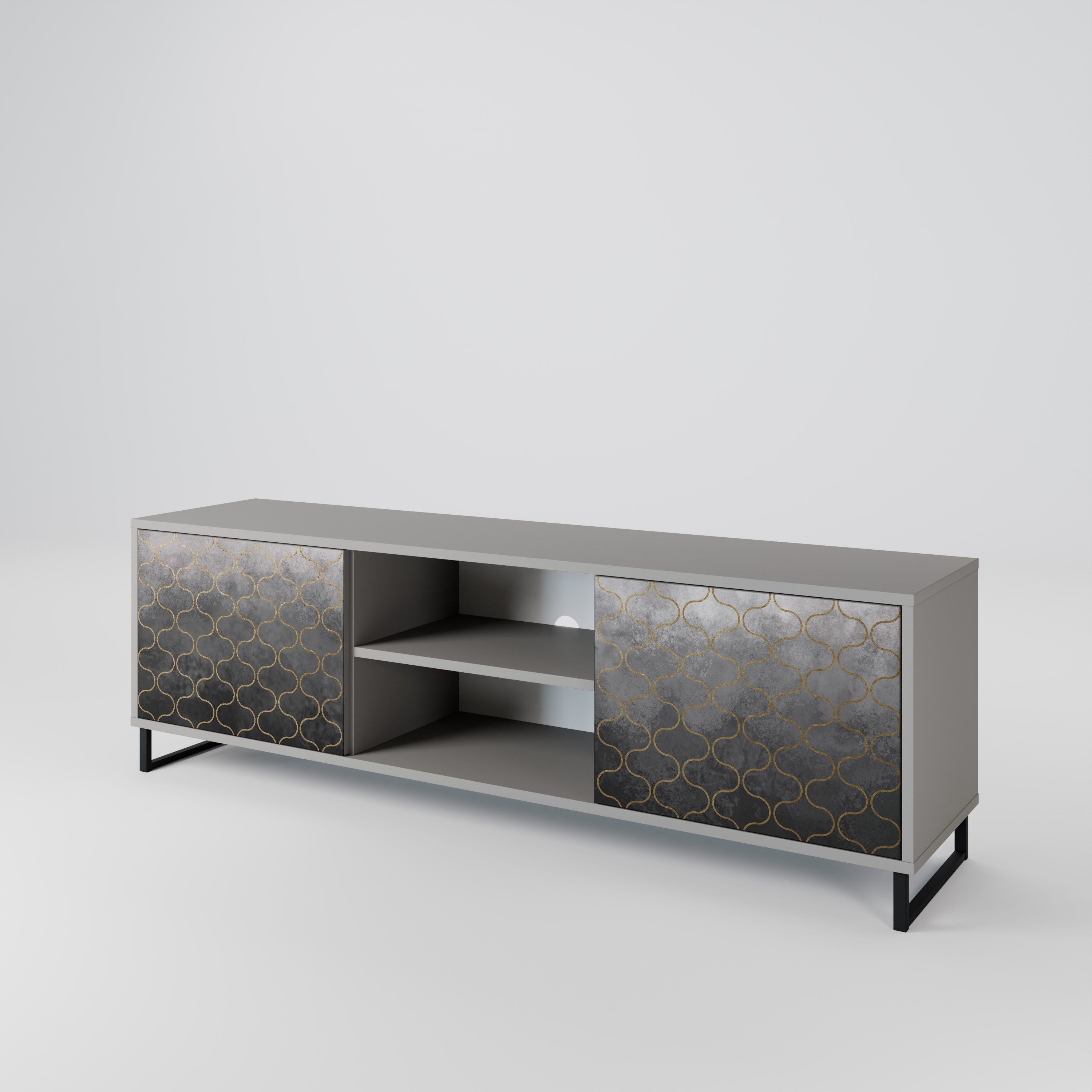 TESSELATED GRAYISH 2-Door TV Stand in Grey Finish